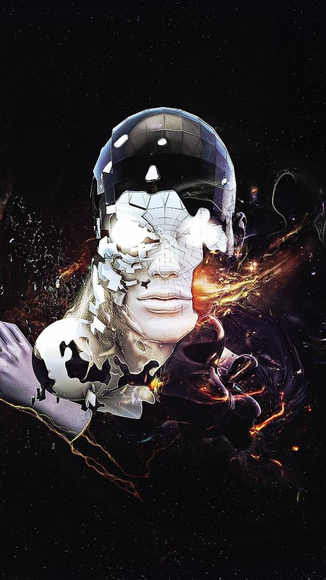 Androide, Robot, Testa, Fantascienza, Sfondo nero, 1080x1920, schermata di blocco iPhone