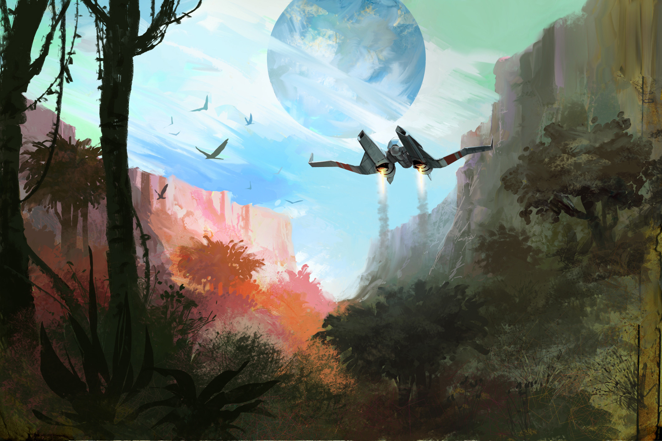 No Man's Sky, Astronave, Foresta, Pianeta, Full HD, sfondo per portatile