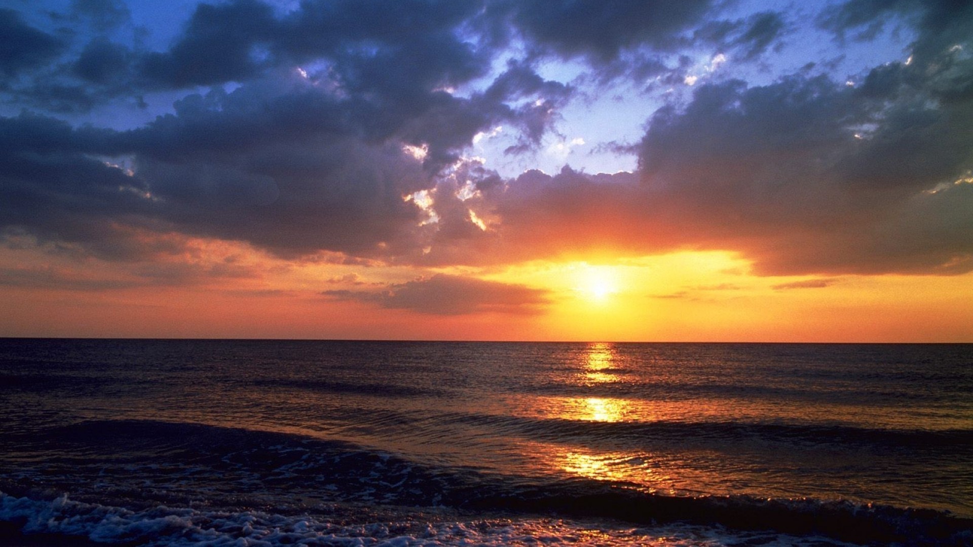 Mare, Onde, Nuvole, Sole, Full HD, sfondo per portatile