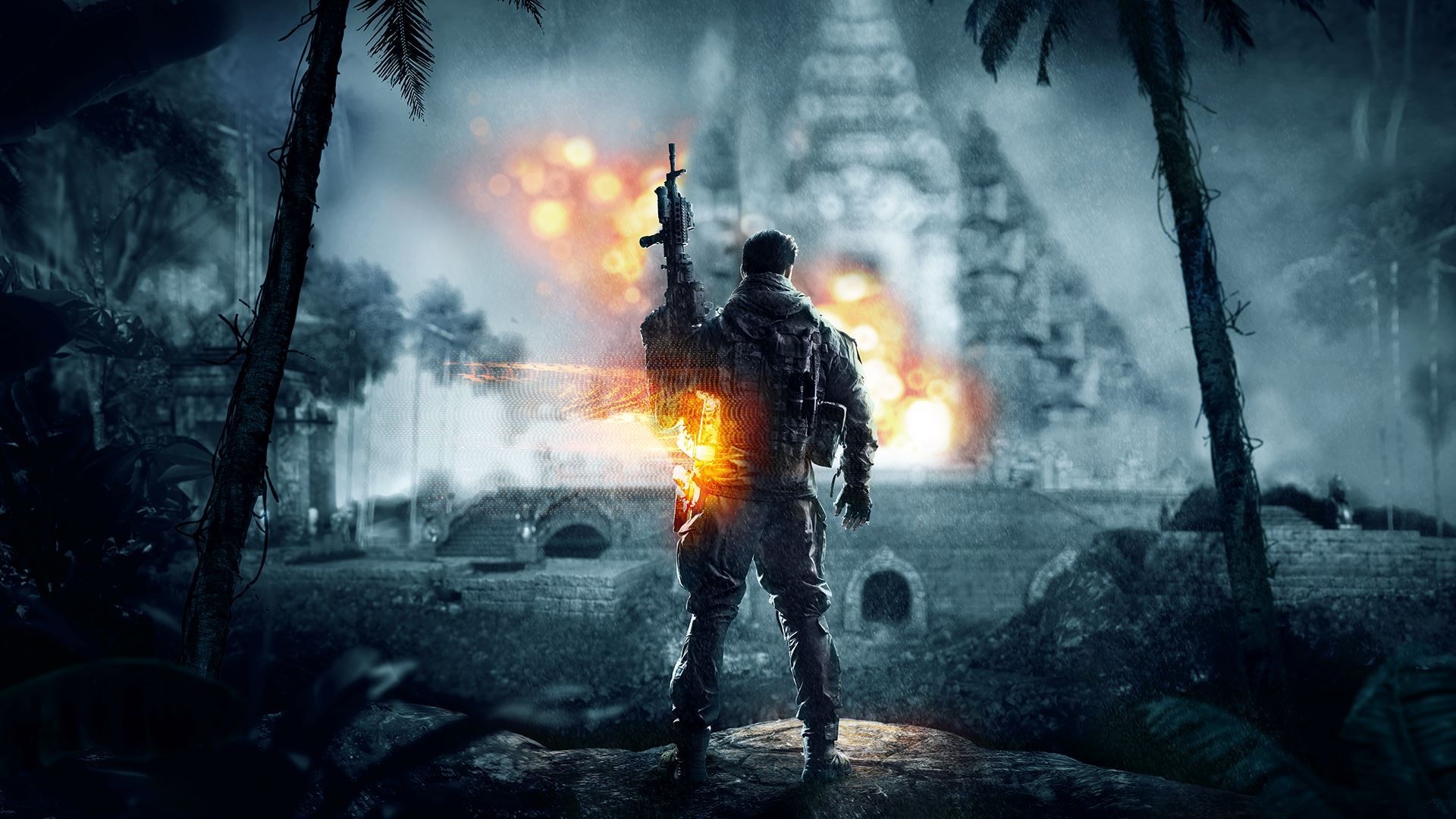 Battlefield 4, Soldato, Tempio, Giungla, Esplosioni, Full HD, sfondo per PC
