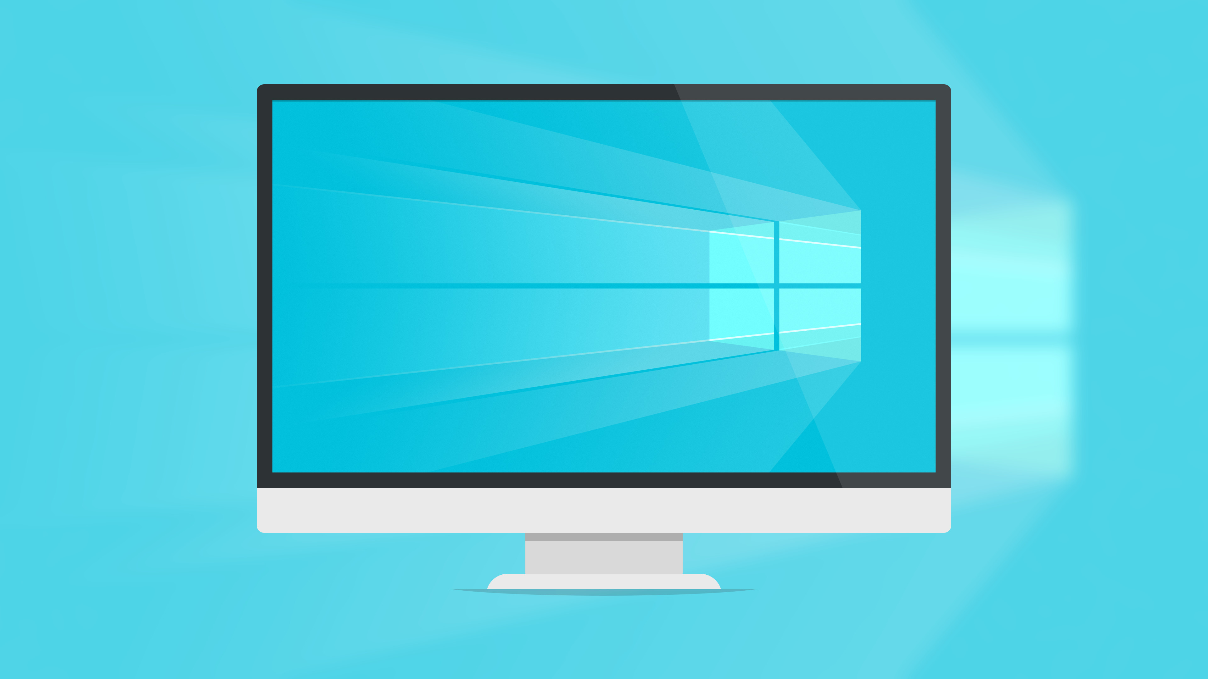 Windows 10, Monitor, Logo Windows, Flat design, Azzurro, 4K, sfondo per PC e portatile