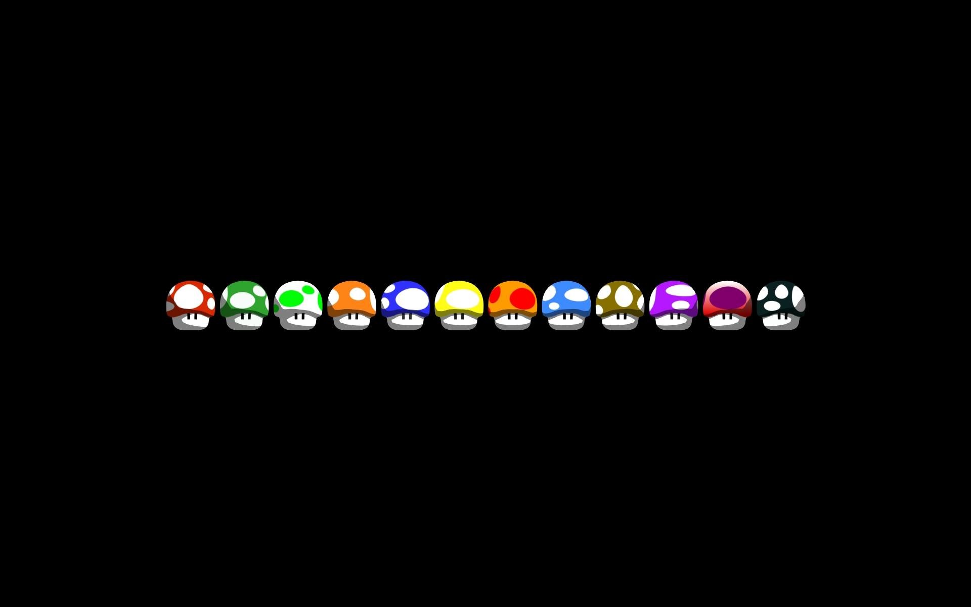 Super Mario, Funghi, Pixel art, Sfondo nero, Full HD, wallpaper desktop