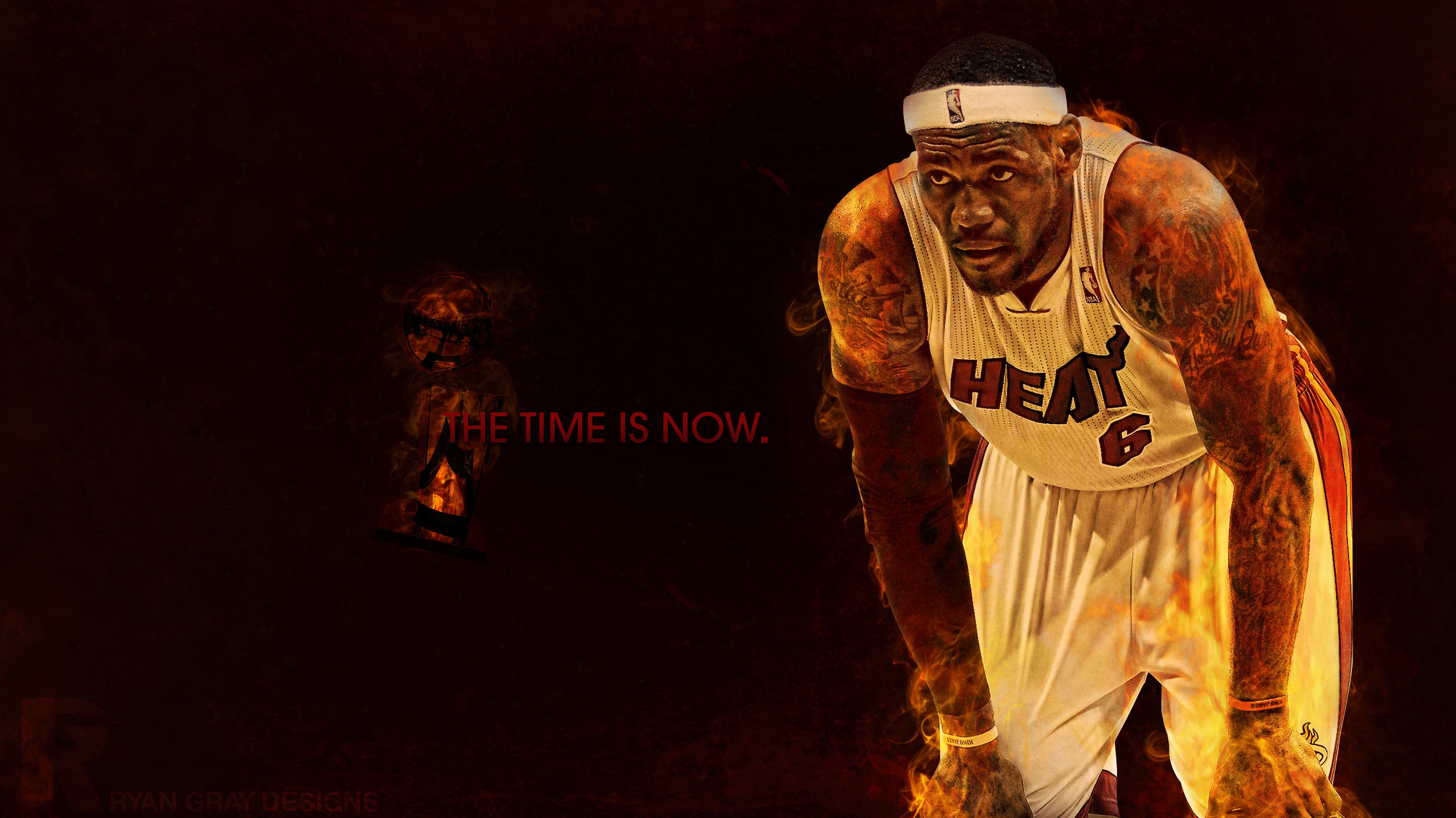 LeBron James, Miami Heat, The Time Is Now, Fiamme, 2560x1440, sfondo per PC