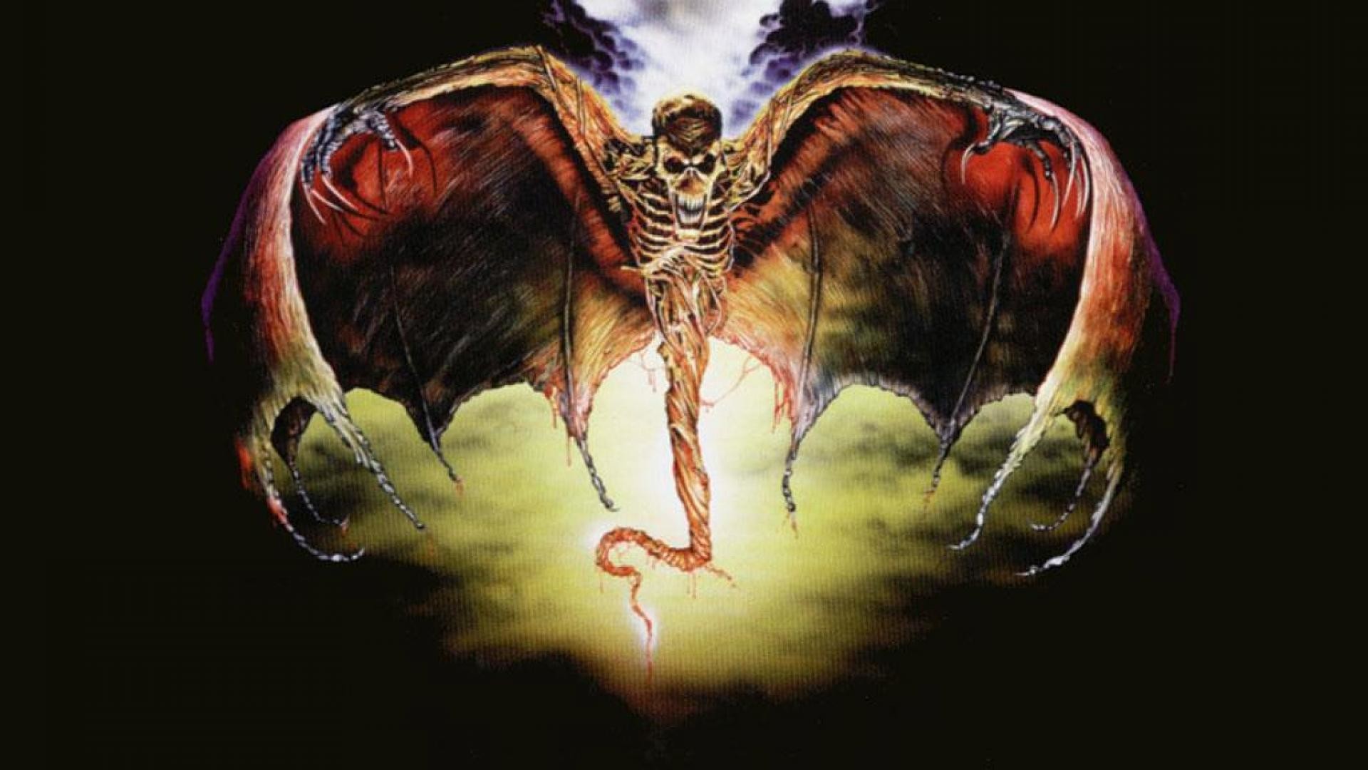 Eddie, Iron Maiden, Ali, Scheletro, Sfondo nero, Full HD, wallpaper per computer