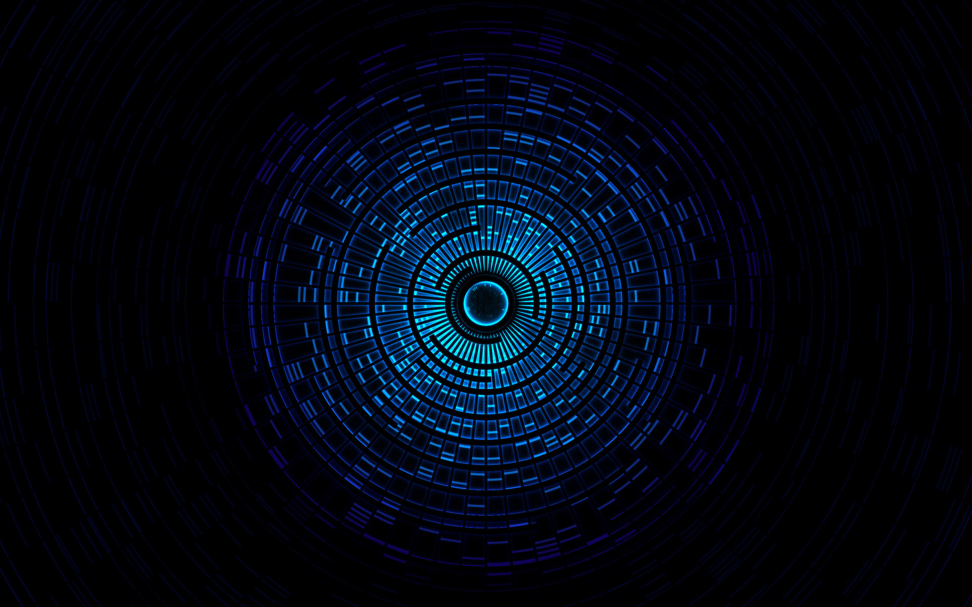 Cerchi concentrici, Blu, Tunnel, Sfondo nero, Full HD, wallpaper per portatile