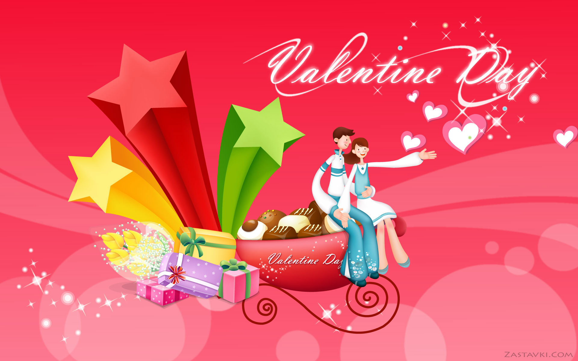 Valentine Day, Coppia, Stelle, Regali, Rosa, Full HD, sfondo per PC e portatile