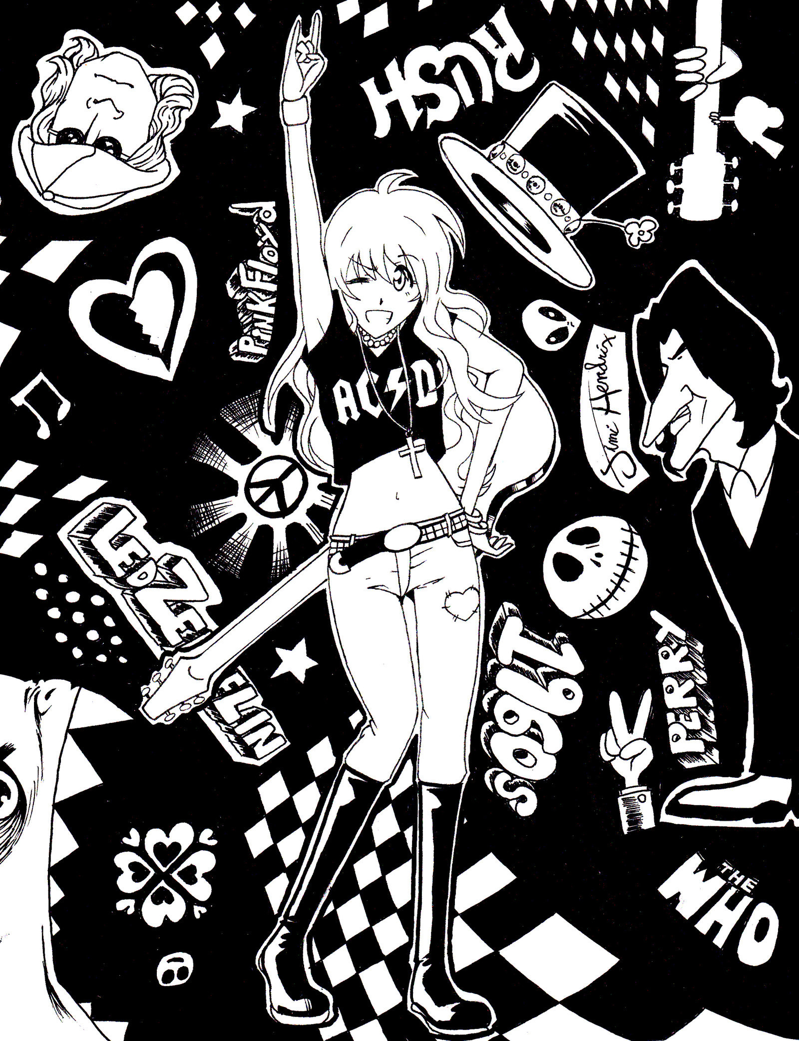 Rock 'n' Roll, Doodle, AC/DC, The Who, Bianco e nero, QHD+, schermata di blocco iPad