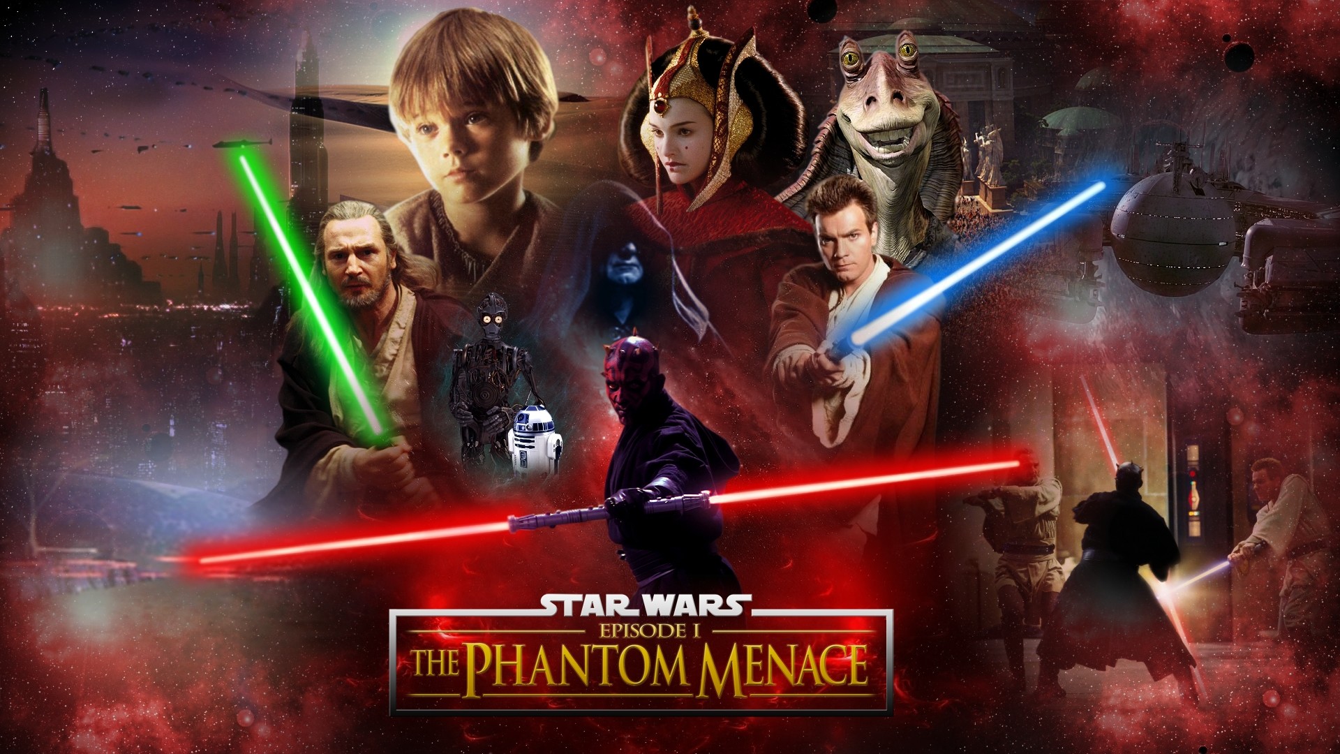 Star Wars: Episodio I - La minaccia fantasma, Darth Maul, Qui-Gon Jinn, Anakin Skywalker, Padmé Amidala, immagine di sfondo