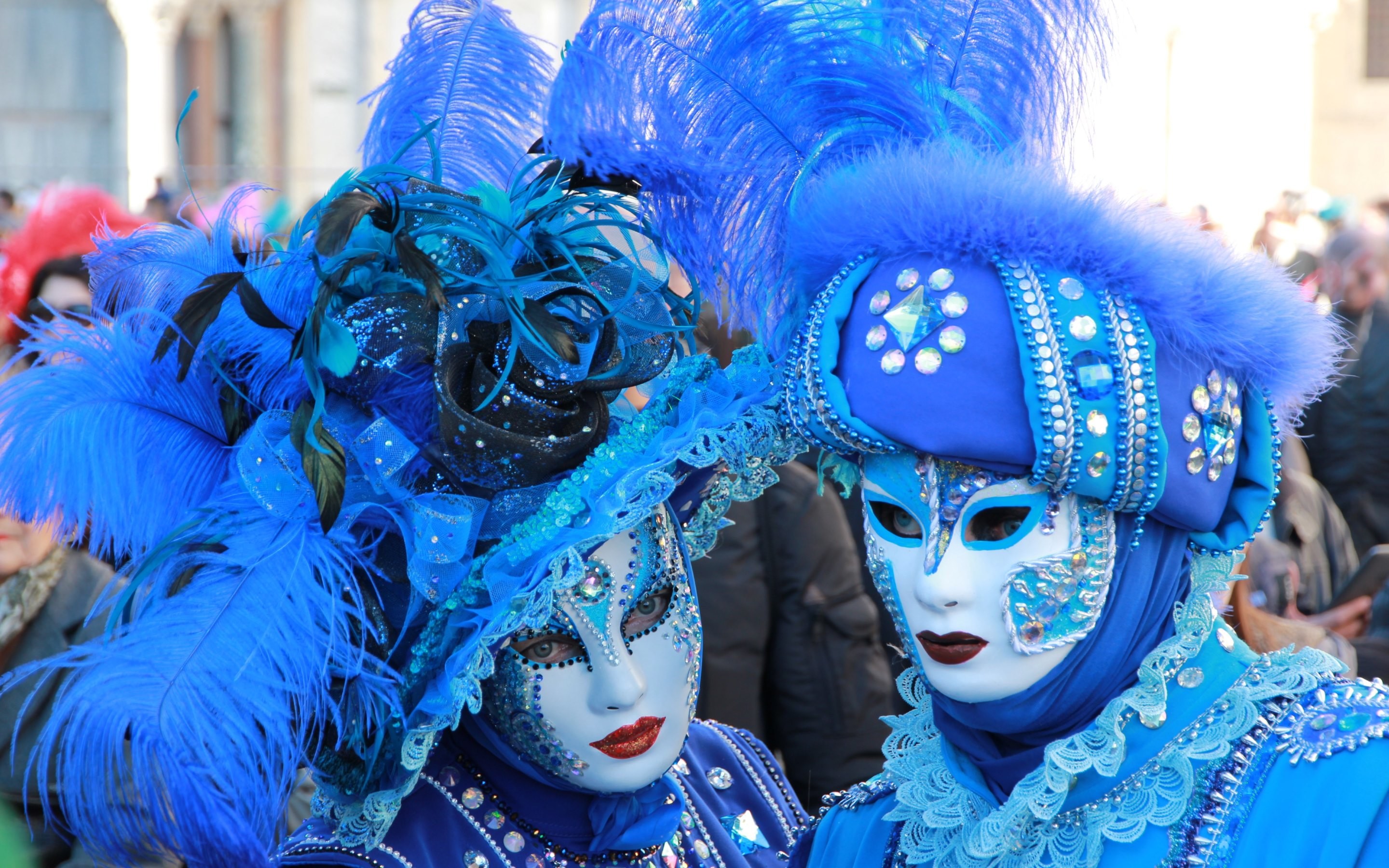 Carnevale di Venezia, Maschere, Piume blu, Costumi, 2880x1800, immagine di sfondo