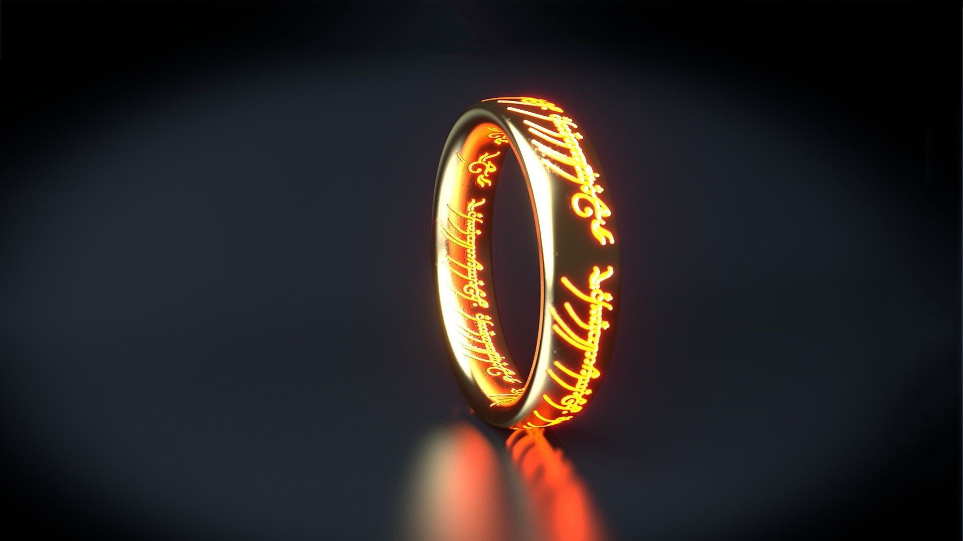 Unico Anello, Il Signore degli Anelli, Iscrizione elfica, Sfondo nero, wallpaper desktop Full HD