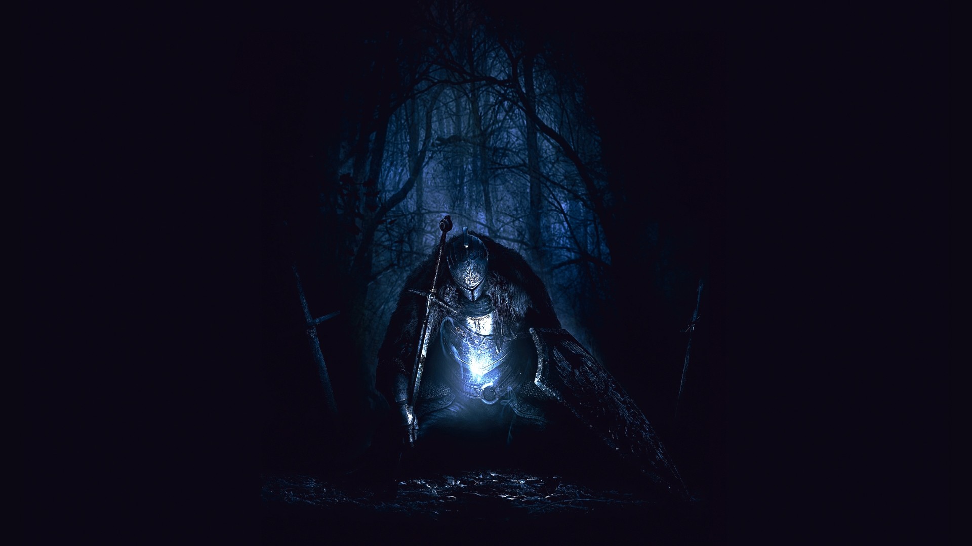 Dark Souls II, Cavaliere, Luce blu, Buio, Full HD, wallpaper per portatile