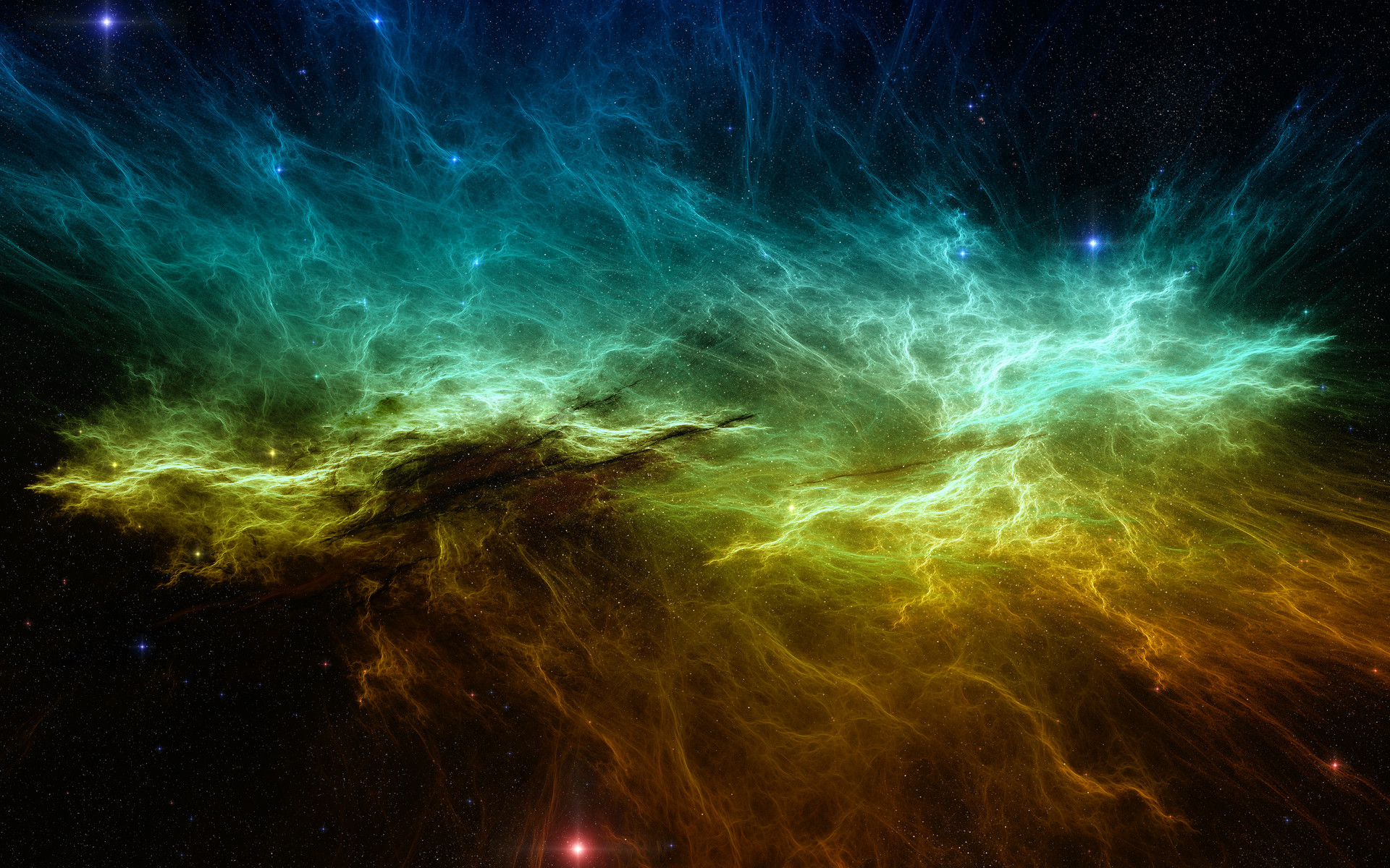 Nebulosa, Filamenti, Turchese e giallo, Arte digitale, 16:10 Full HD, sfondo widescreen