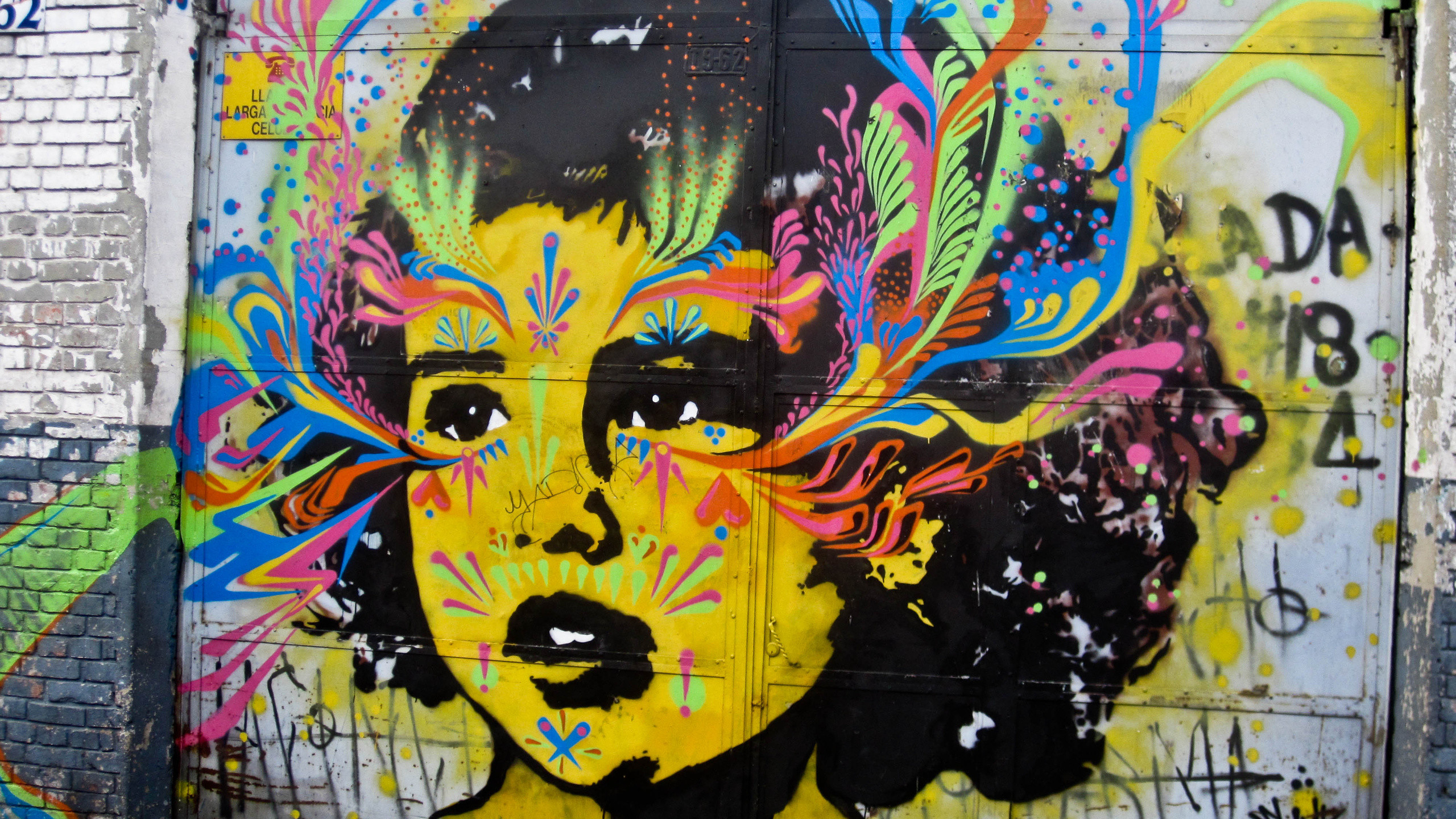 Murale, Ritratto di bambina, Colori vivaci, Graffiti, 2560x1440, sfondo per PC