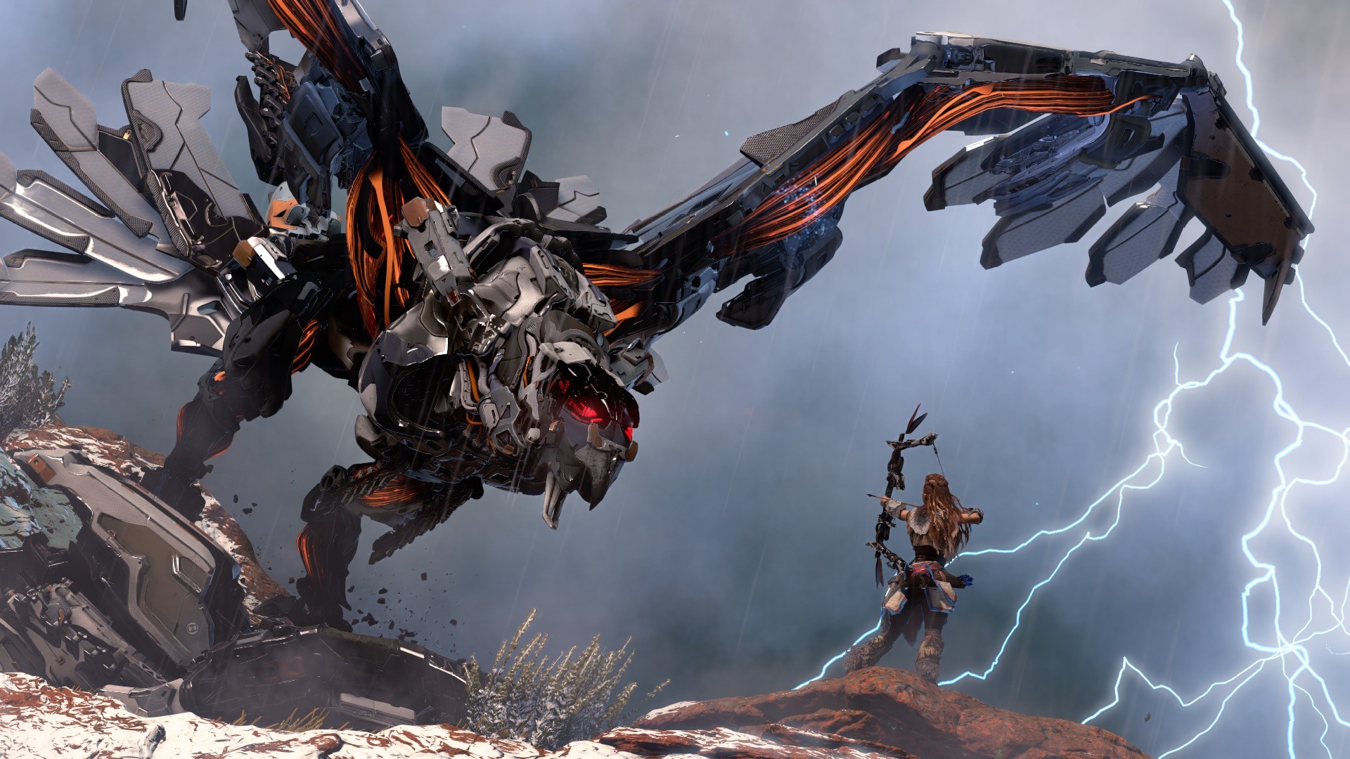 Aloy, Horizon Zero Dawn, Stormbird, Fulmini, Tempesta, 16:9 Full HD, sfondo widescreen