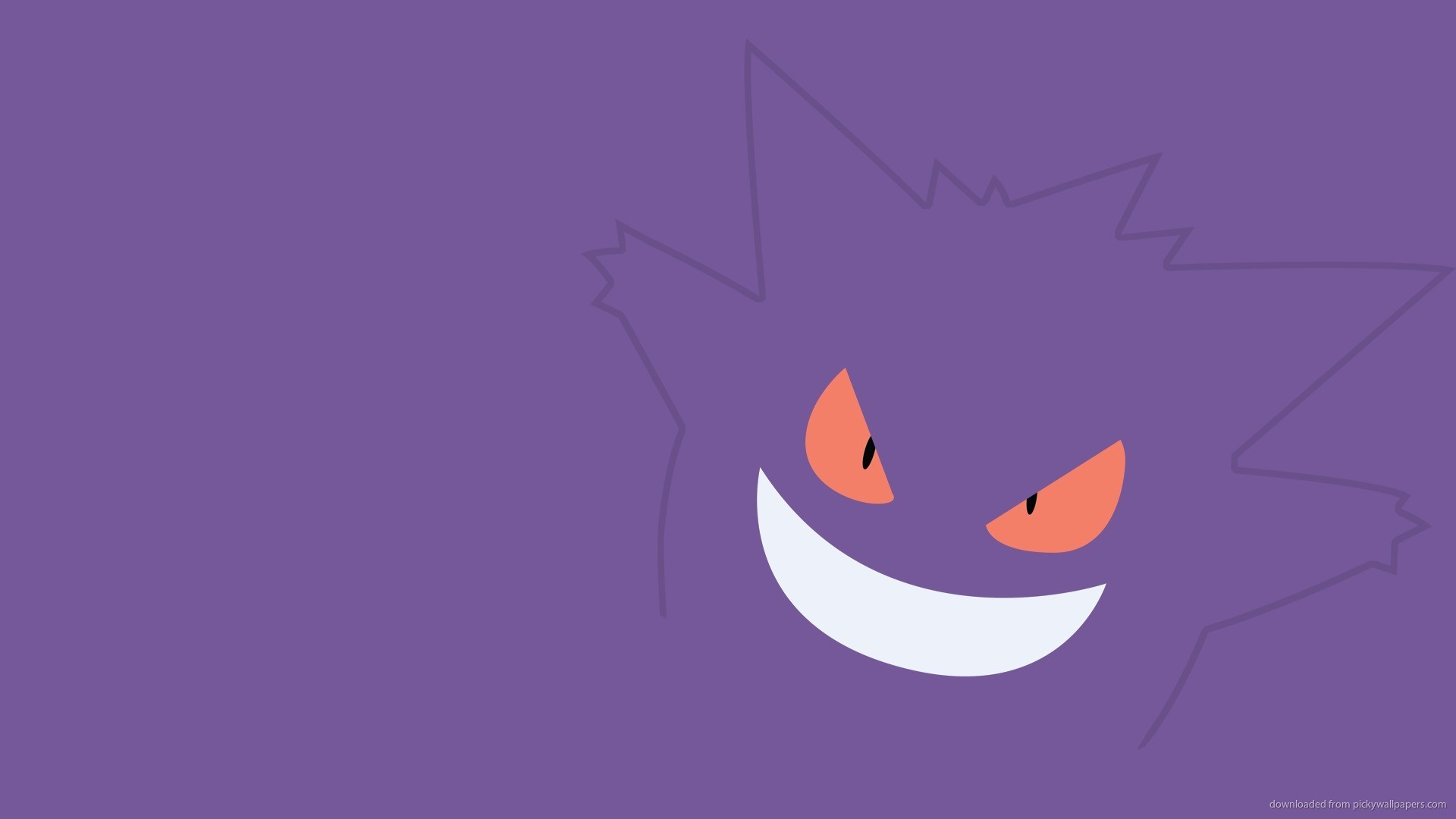 Gengar, Pokémon, Minimalismo, Sfondo viola, Sorriso, 16:9 Full HD, wallpaper widescreen