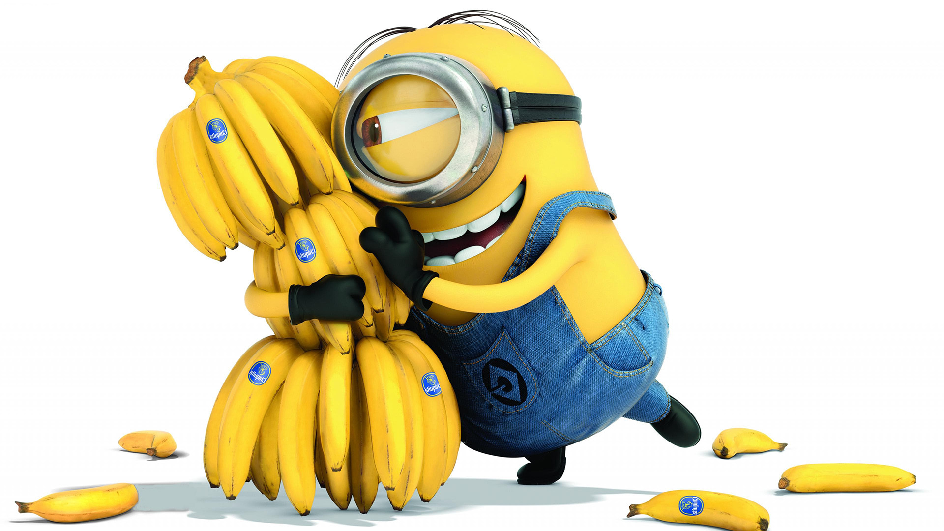 Minion, Stuart, Banane, Cattivissimo me, Sfondo bianco, wallpaper Android