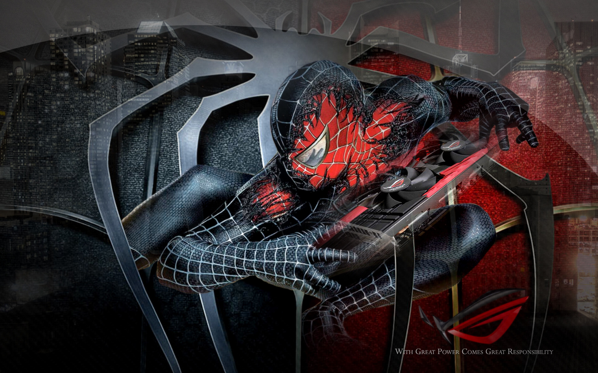 Spider-Man, Marvel, Asus ROG, Simbiote, Rosso e nero, 16:10 Full HD, sfondo widescreen