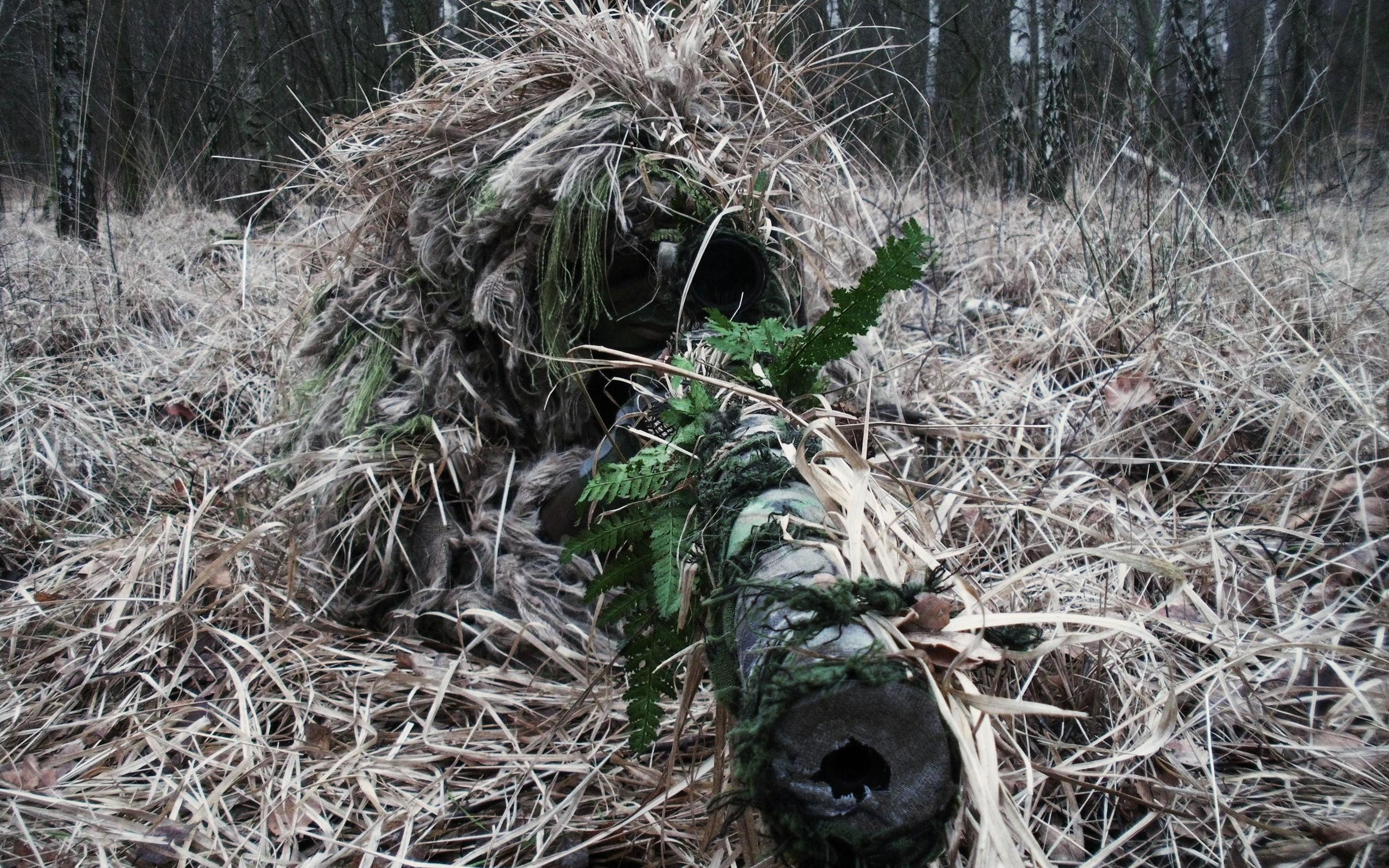 Cecchino, Ghillie suit, Mimetizzazione, Erba secca, 2K, sfondo per PC e portatile