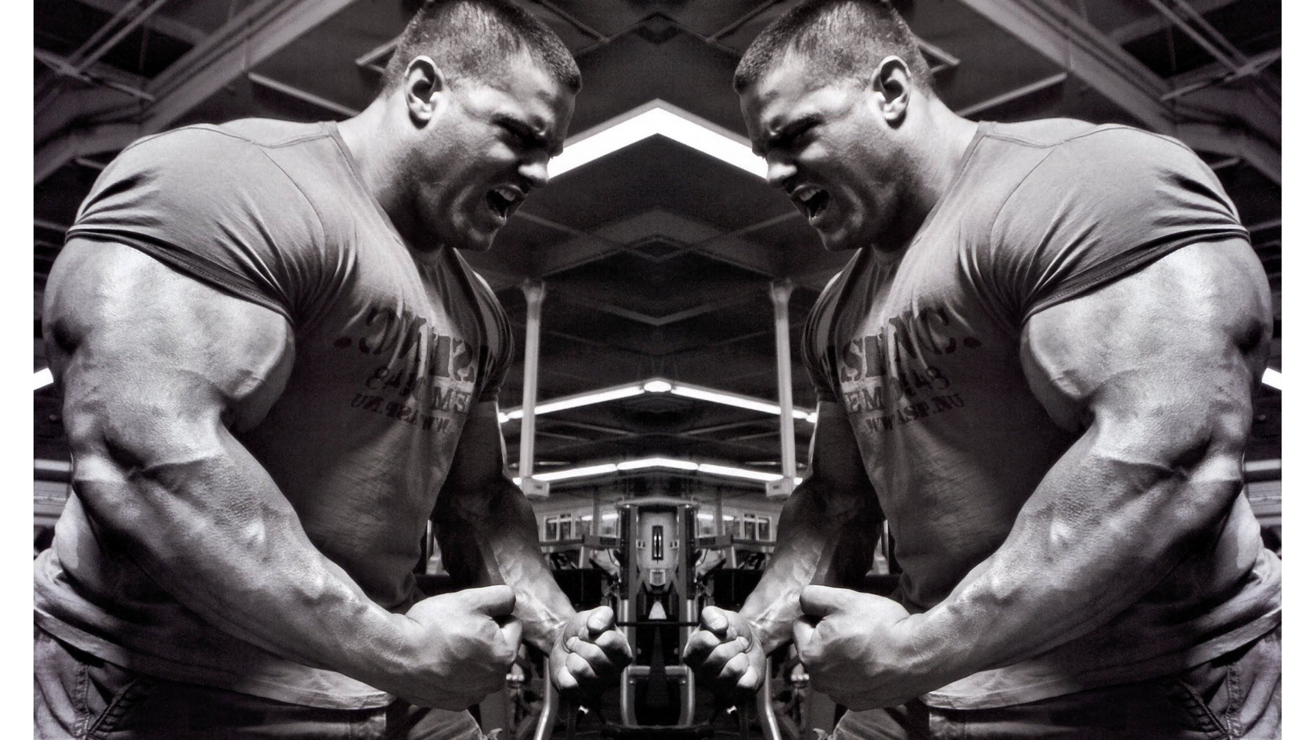 Bodybuilder, Specchio, Palestra, Bianco e nero, 1920x1080, immagine di sfondo