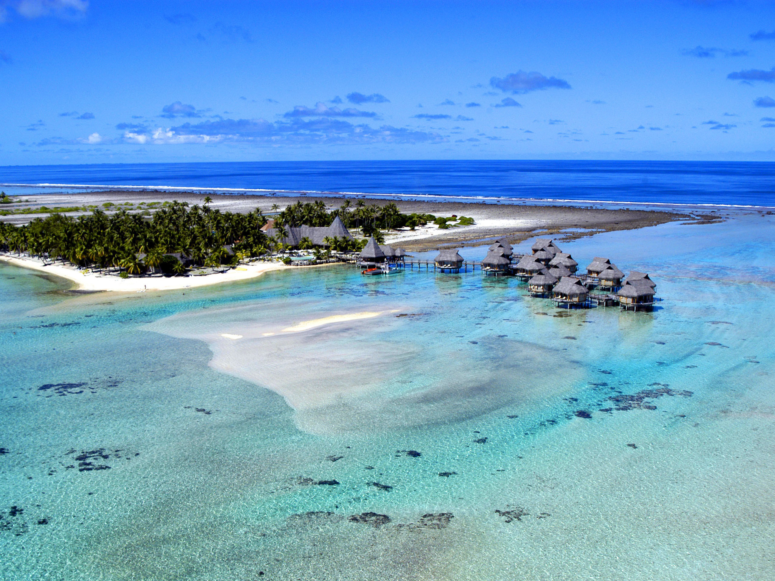 Bora Bora, Bungalow sull'acqua, Laguna, Vista aerea, sfondo per iPad e tablet