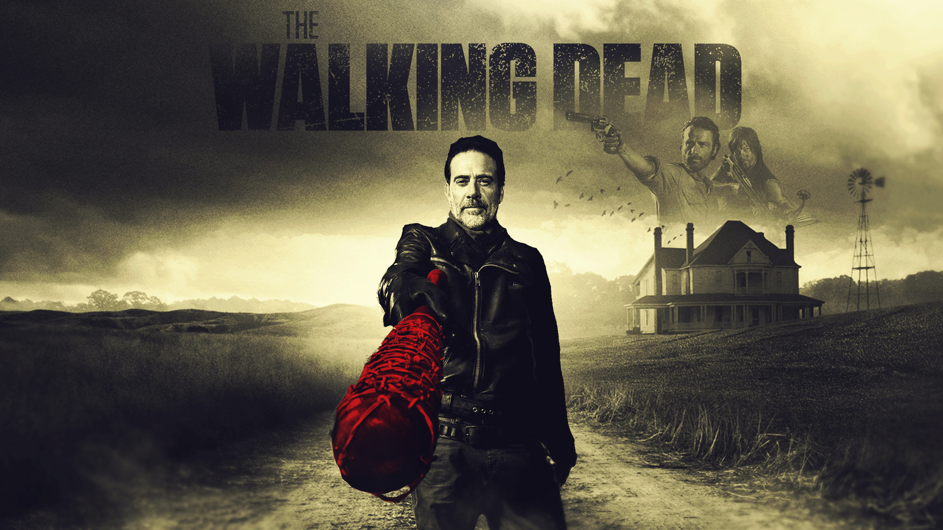 Negan, Jeffrey Dean Morgan, The Walking Dead, Lucille, Fattoria, Fotomontaggio, sfondo desktop