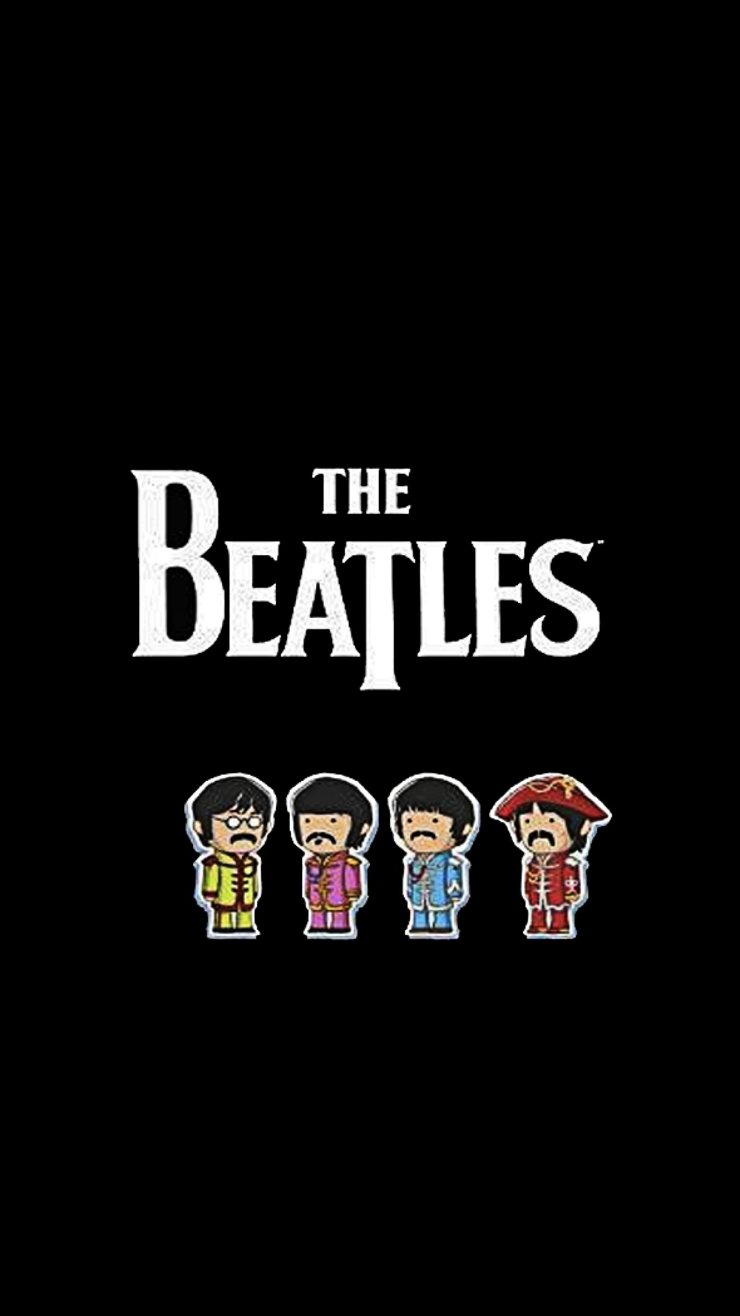 The Beatles, Logo, Pixel art, Sfondo nero, QHD+, schermata di blocco del cellulare