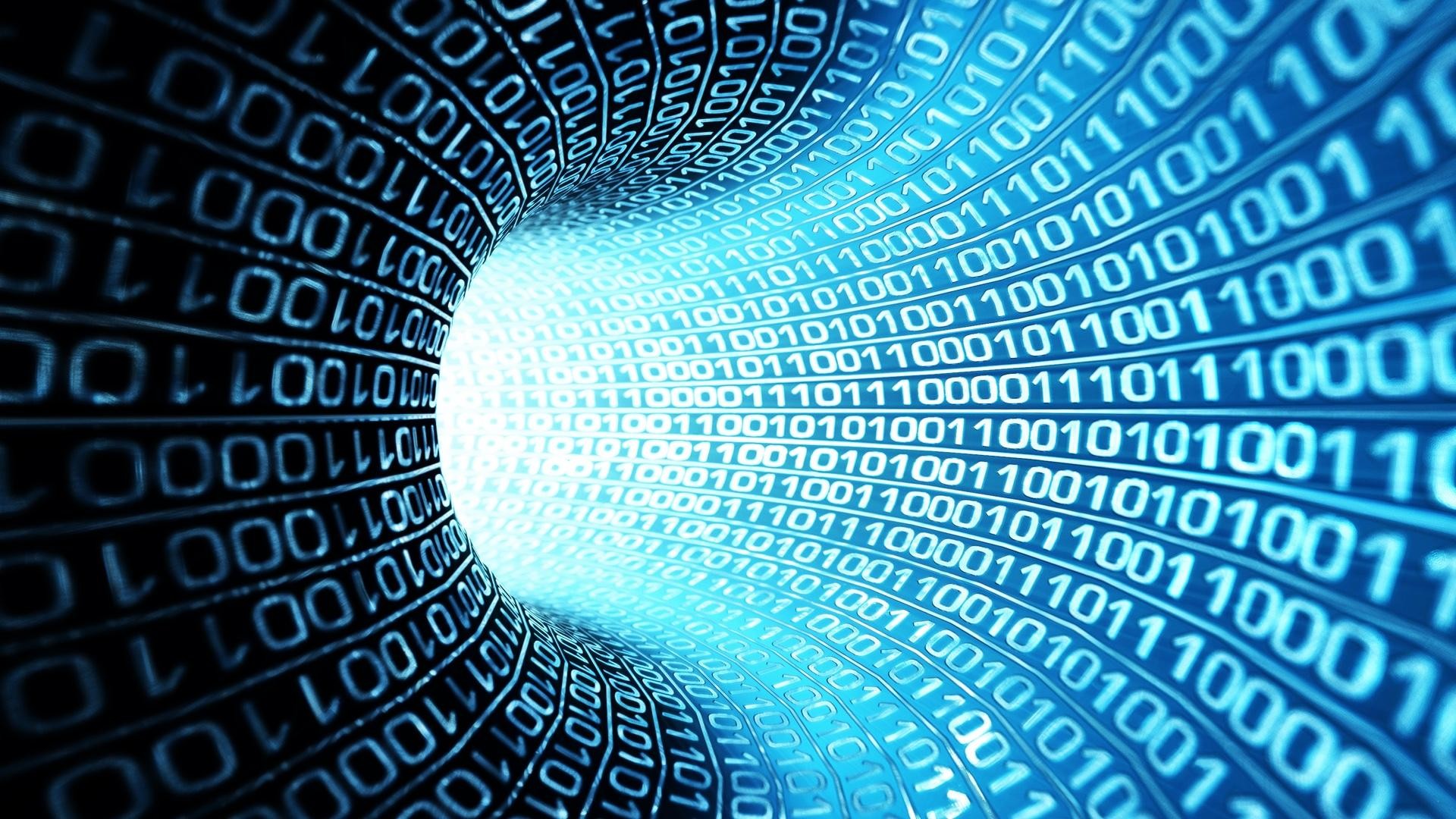 Codice binario, Tunnel, Blu, Arte digitale, Full HD, sfondo per PC e portatile
