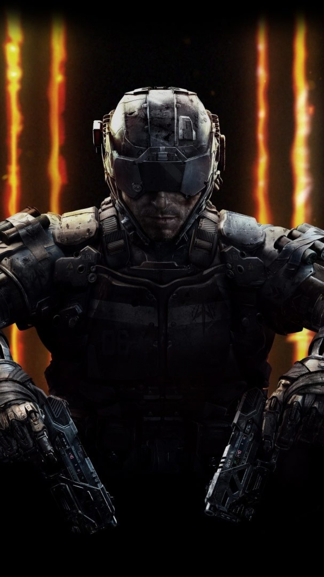 Call of Duty: Black Ops III, Soldato, Luci arancioni, Sfondo nero, schermata di blocco smartphone