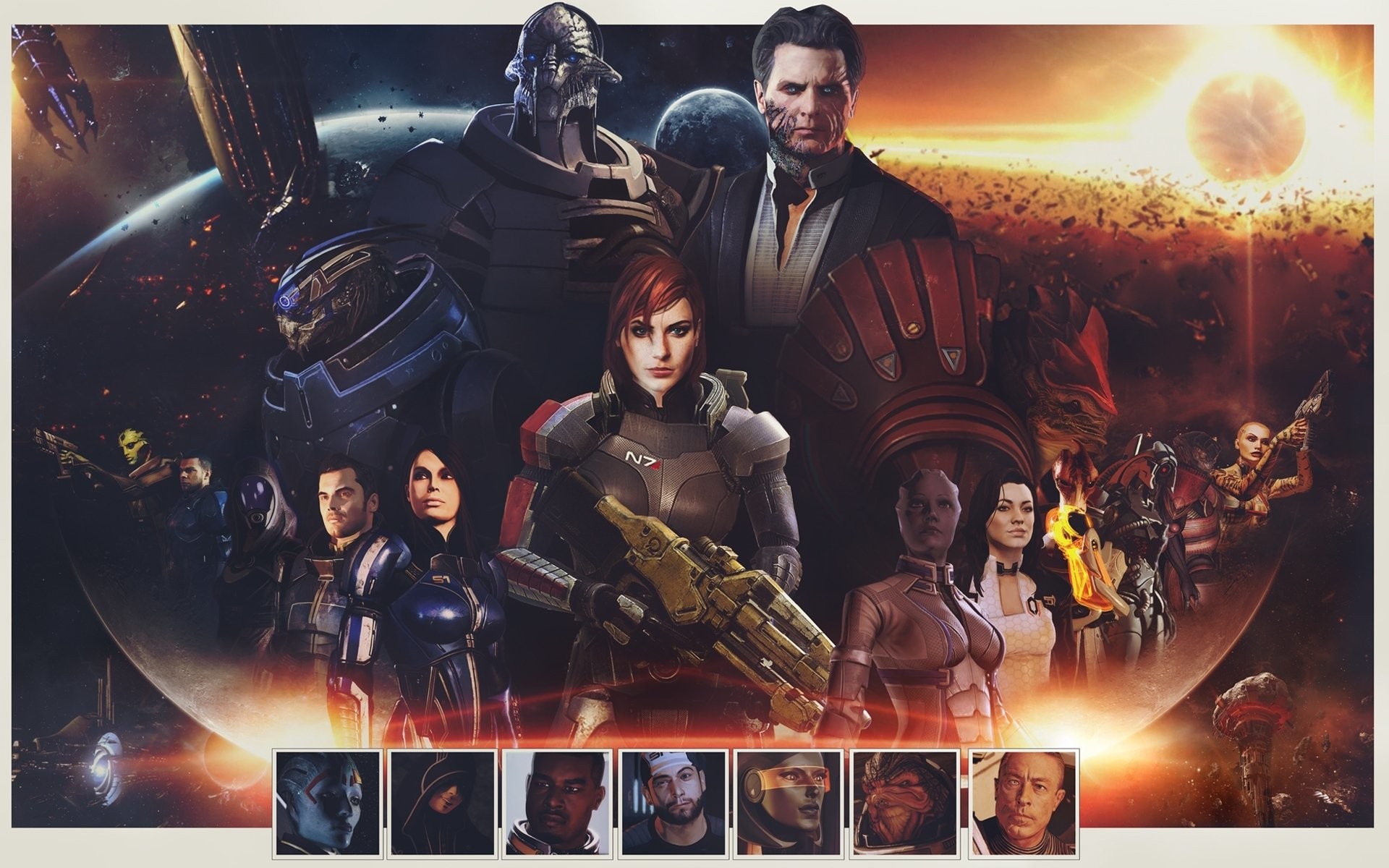 Mass Effect 2, Comandante Shepard, Garrus Vakarian, Miranda Lawson, Grunt, Squadra, sfondo desktop
