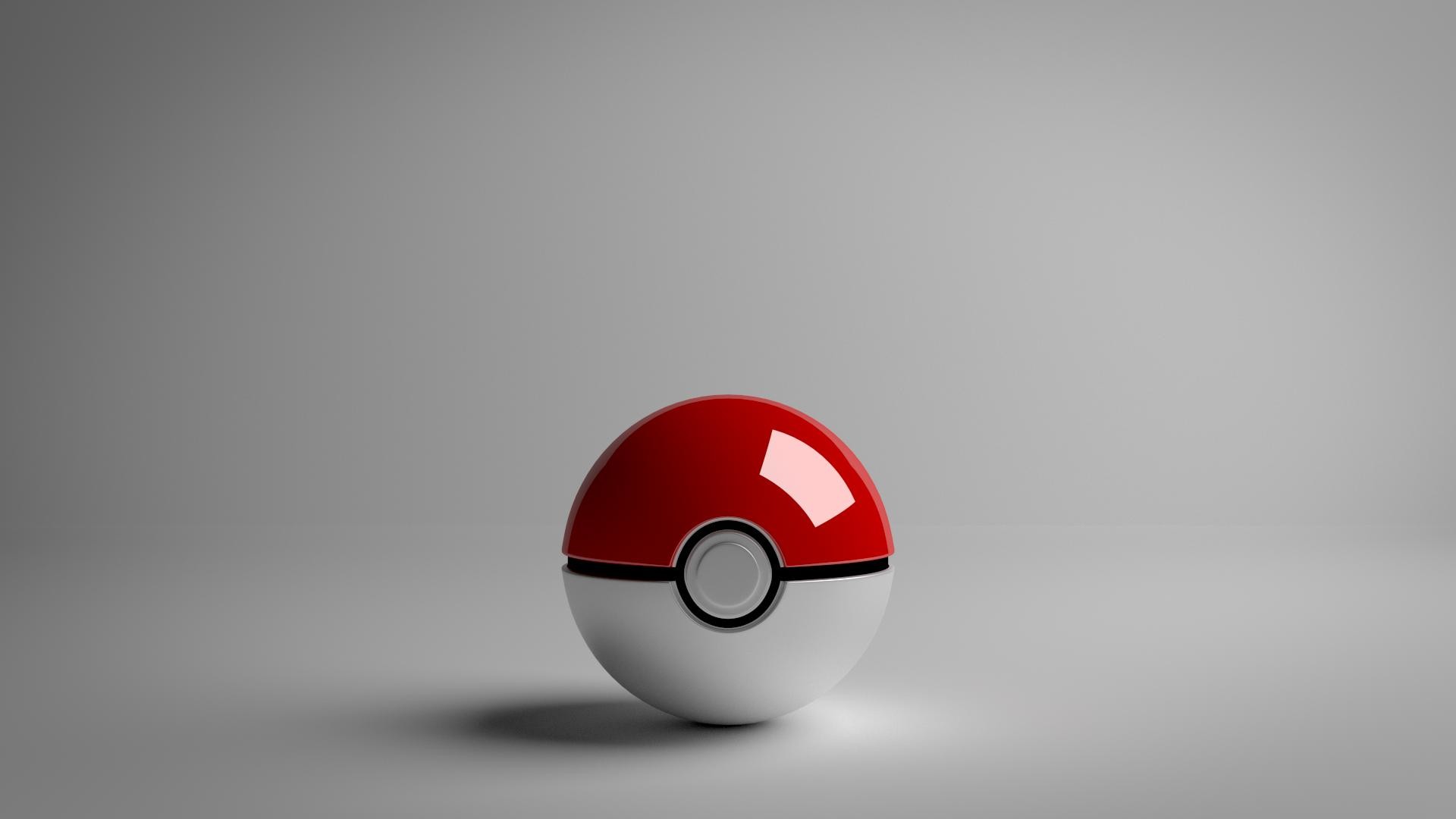 Poké Ball, Pokémon, 3D, Sfondo grigio, Full HD, wallpaper per PC