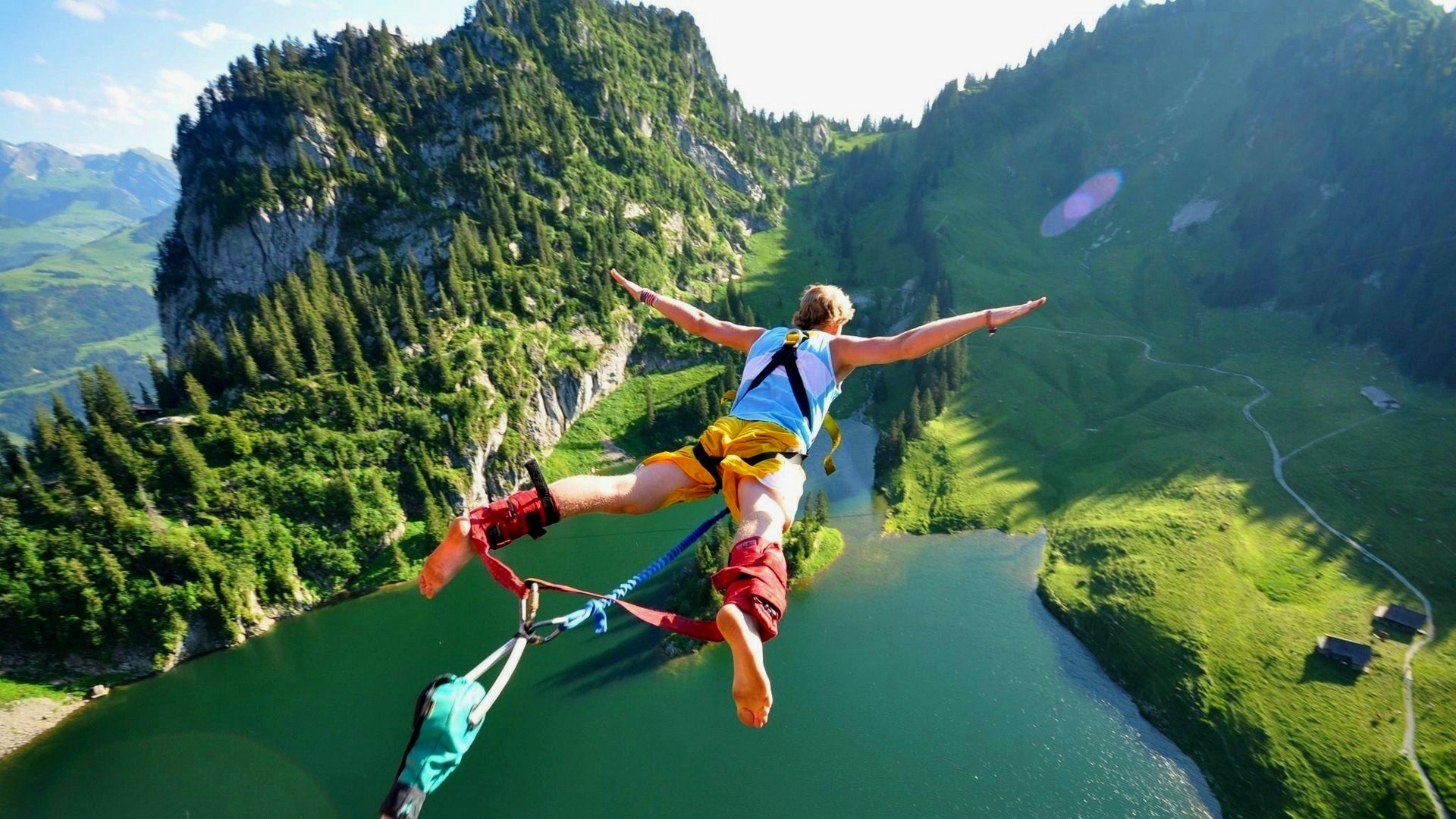 Bungee jumping, Valle, Sport estremi, Vista aerea, 16:9 Full HD, wallpaper widescreen