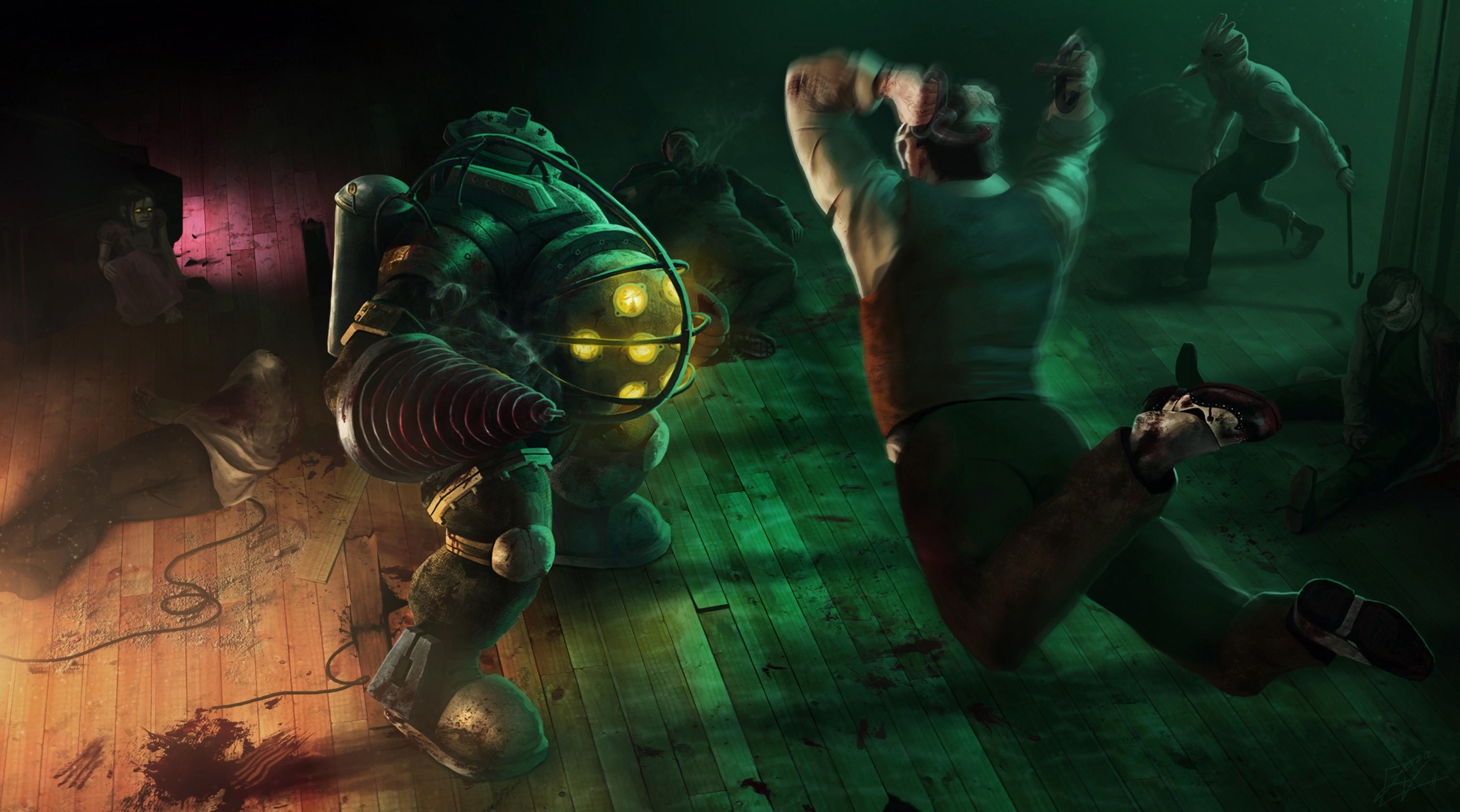 Big Daddy, BioShock, Splicer, Combattimento, 2K, sfondo per PC e portatile