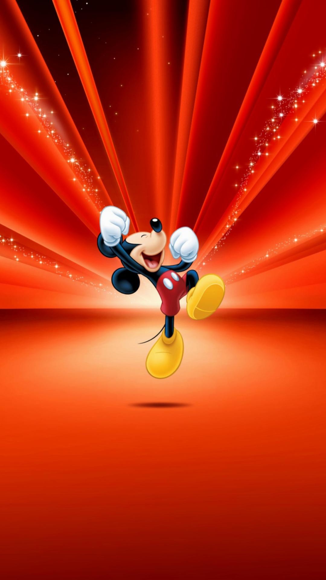 Topolino, Disney, Sfondo rosso, Raggi di luce, Full HD, schermata di blocco del cellulare