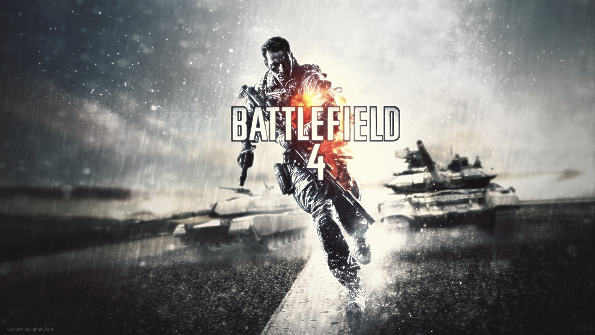 Battlefield 4, Logo, Soldato, Carro armato, Pioggia, Full HD, sfondo per PC