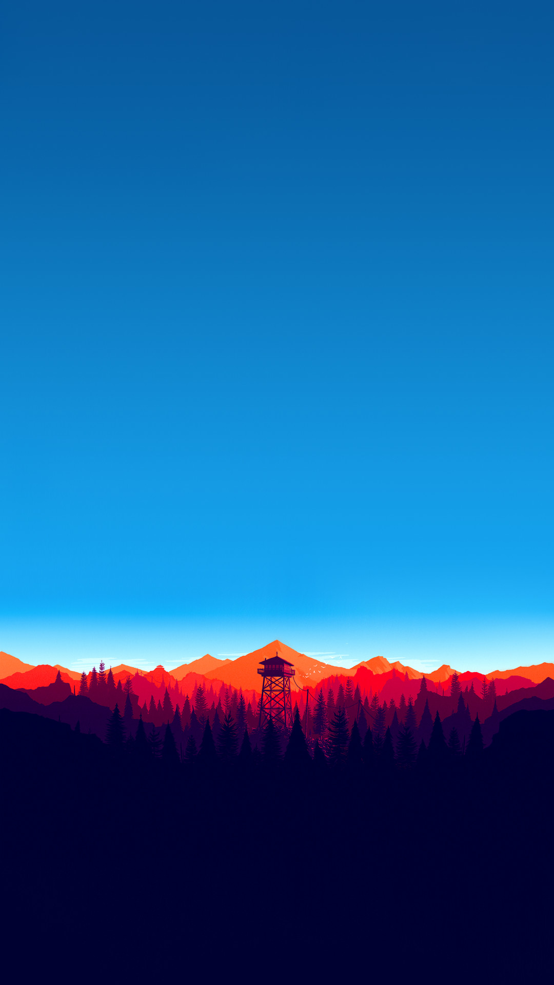 Firewatch, Torre di avvistamento, Cielo blu, Minimalismo, Full HD, sfondo verticale per cellulare