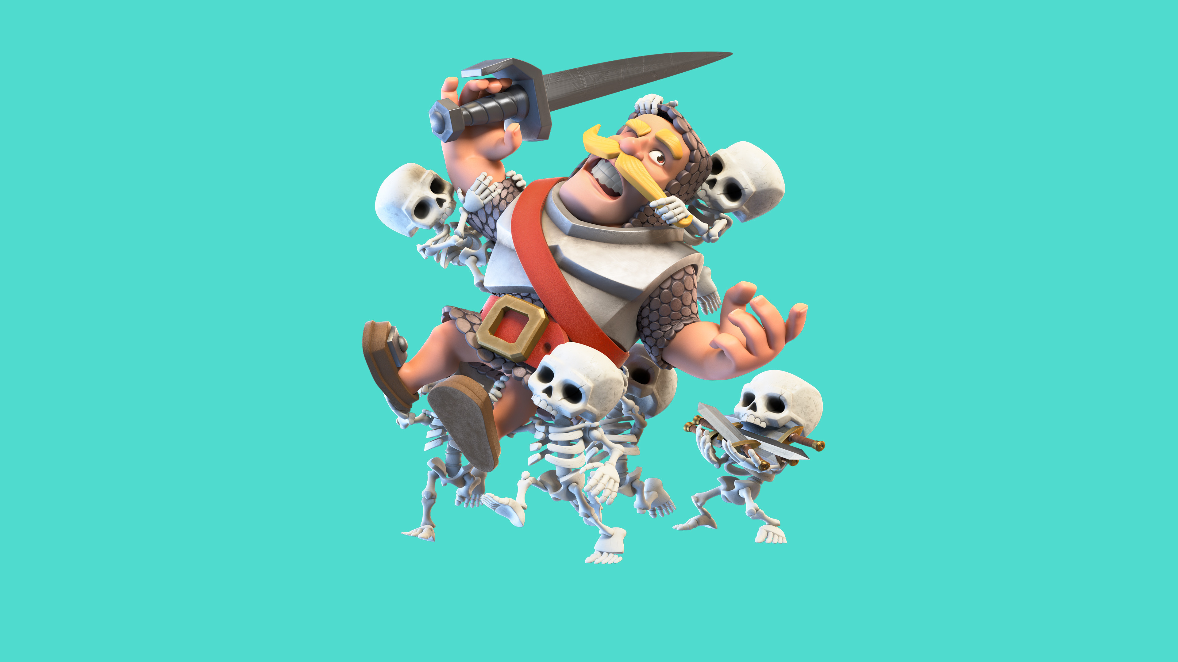 Clash Royale, Principe, Scheletri, Verde acqua, 4K, sfondo per PC