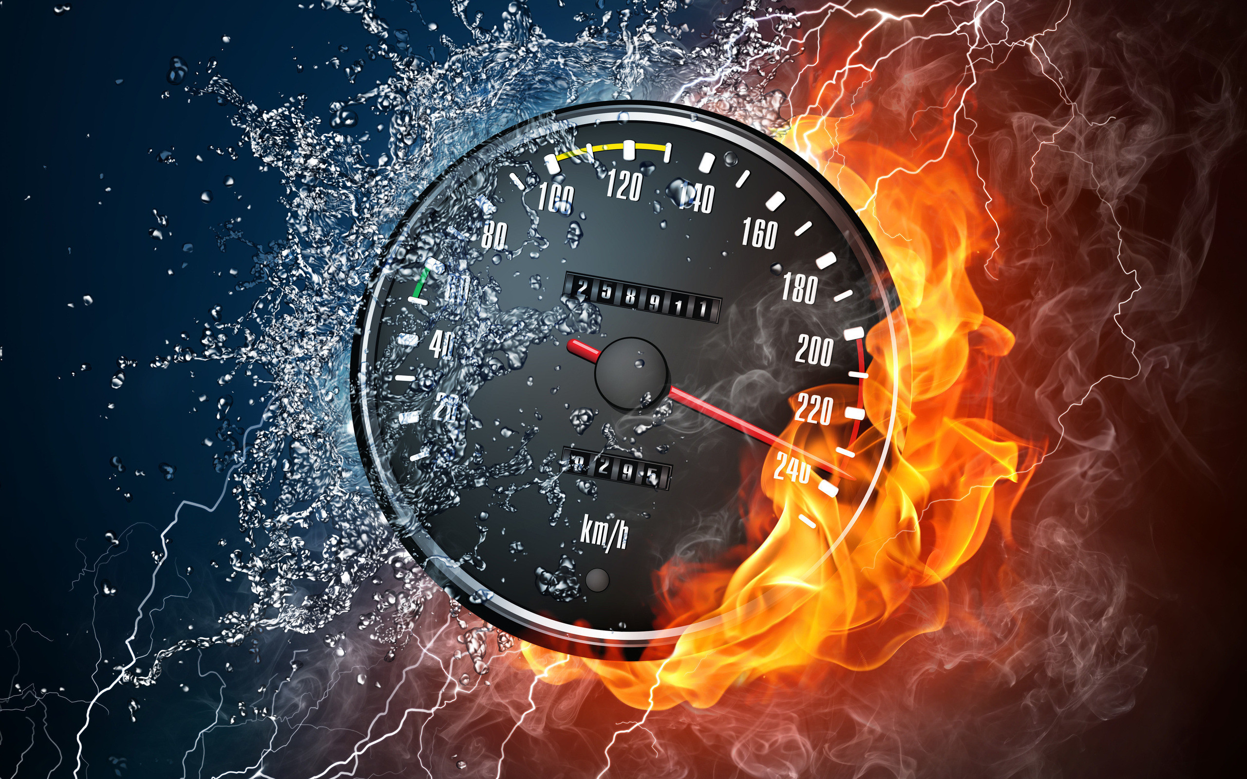 Tachimetro, Fuoco e acqua, Fulmini, 2560x1600, sfondo MacBook Pro