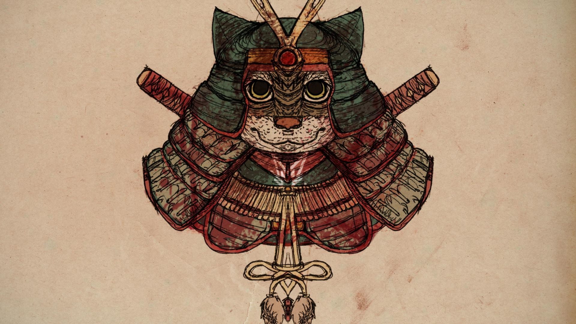 Gatto samurai, Armatura, Illustrazione, 1920x1080, immagine di sfondo