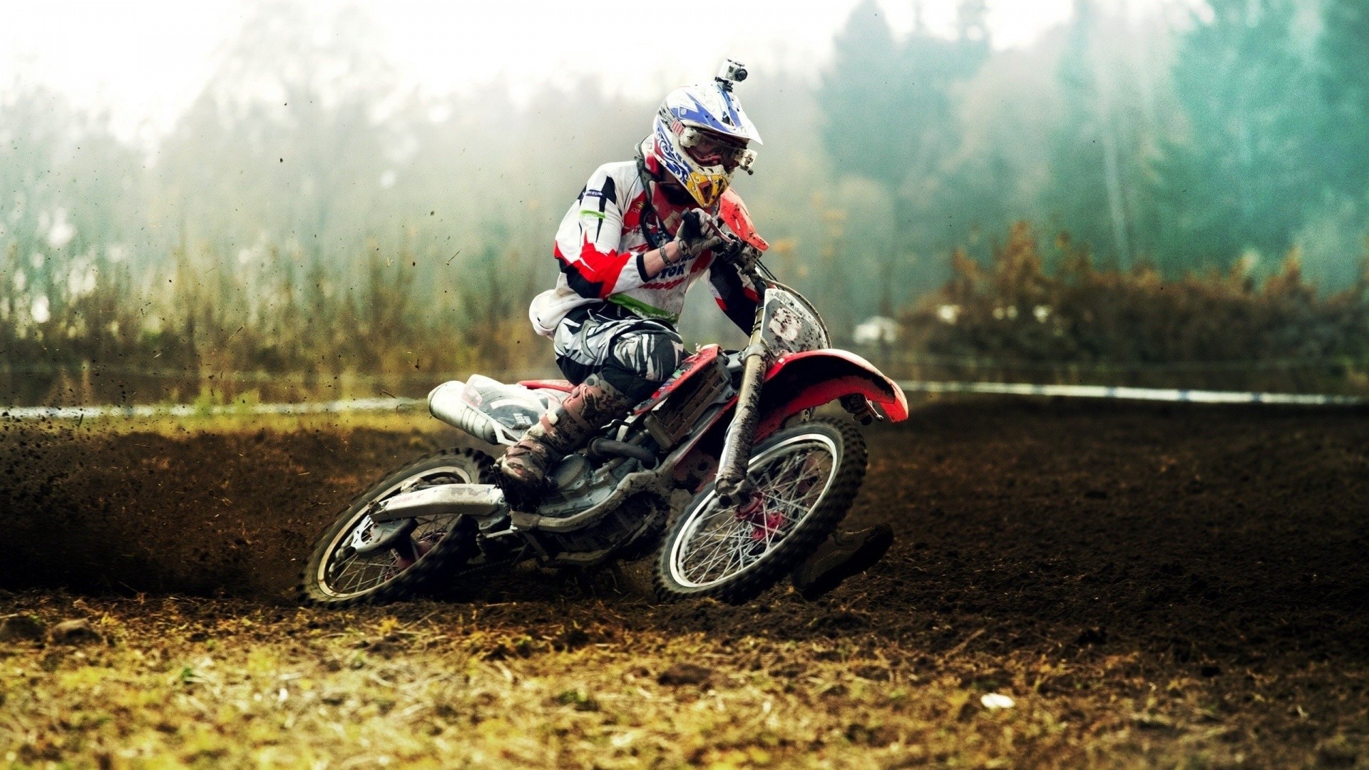 Motocross, Pilota, Fango, Nebbia, Full HD, sfondo Windows 11