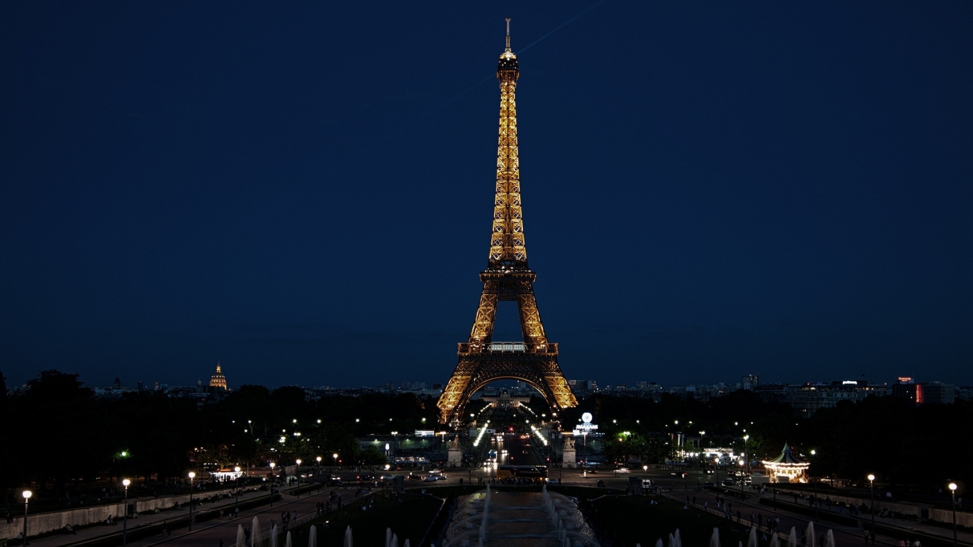 Torre Eiffel, Parigi, Notte, Cielo blu, 1920x1080, sfondo per PC