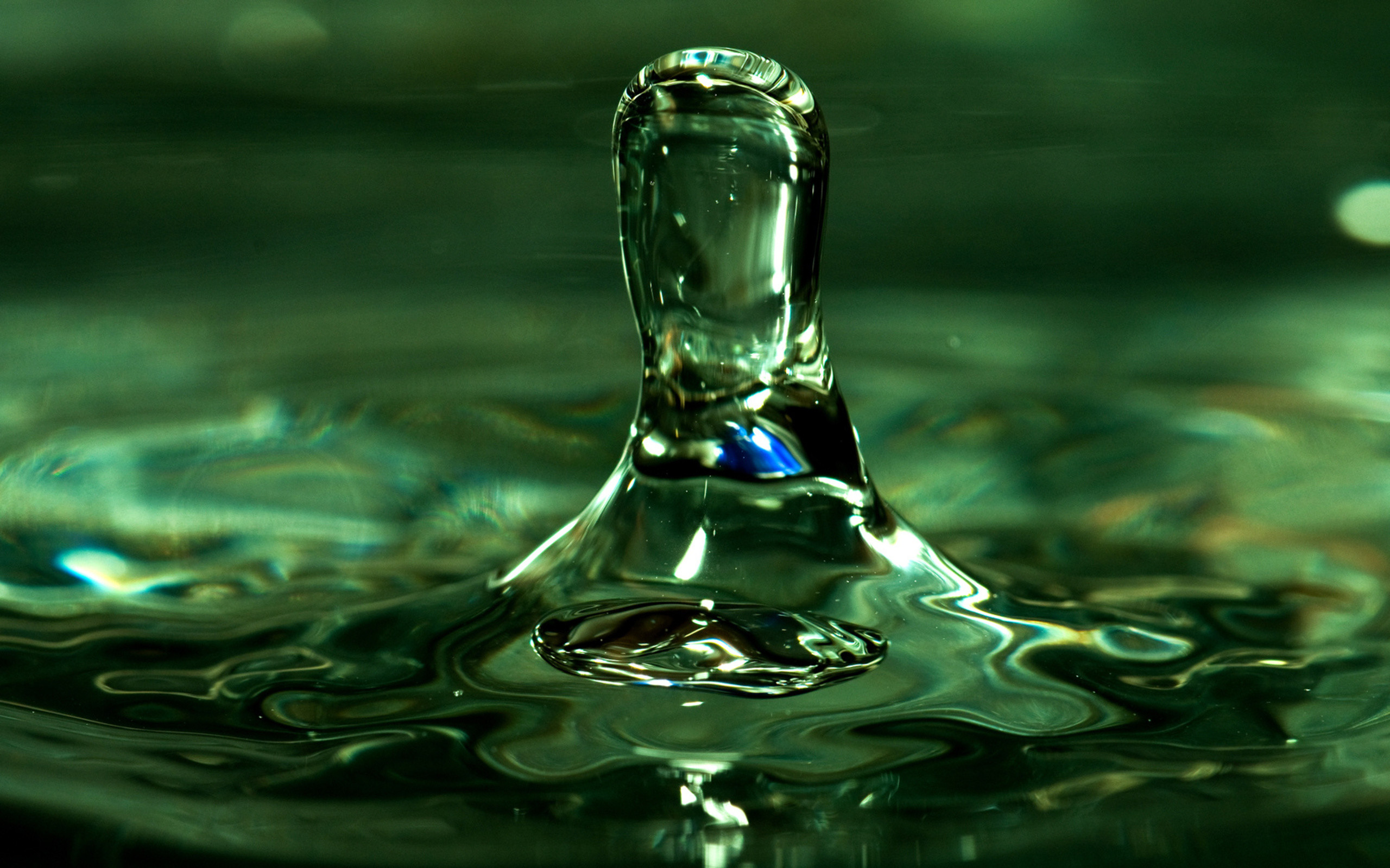 Goccia d'acqua, Splash, Macro, Verde scuro, 2560x1600, immagine di sfondo