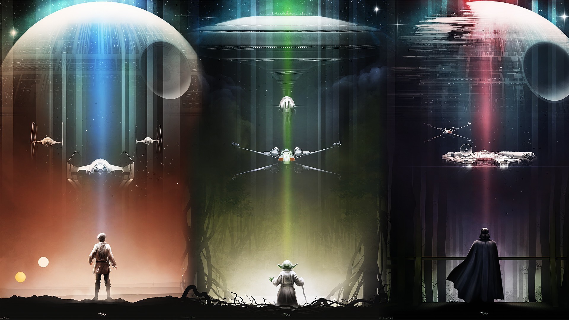 Luke Skywalker, Yoda, Darth Vader, Morte Nera, Trilogia originale, sfondo Full HD per portatile