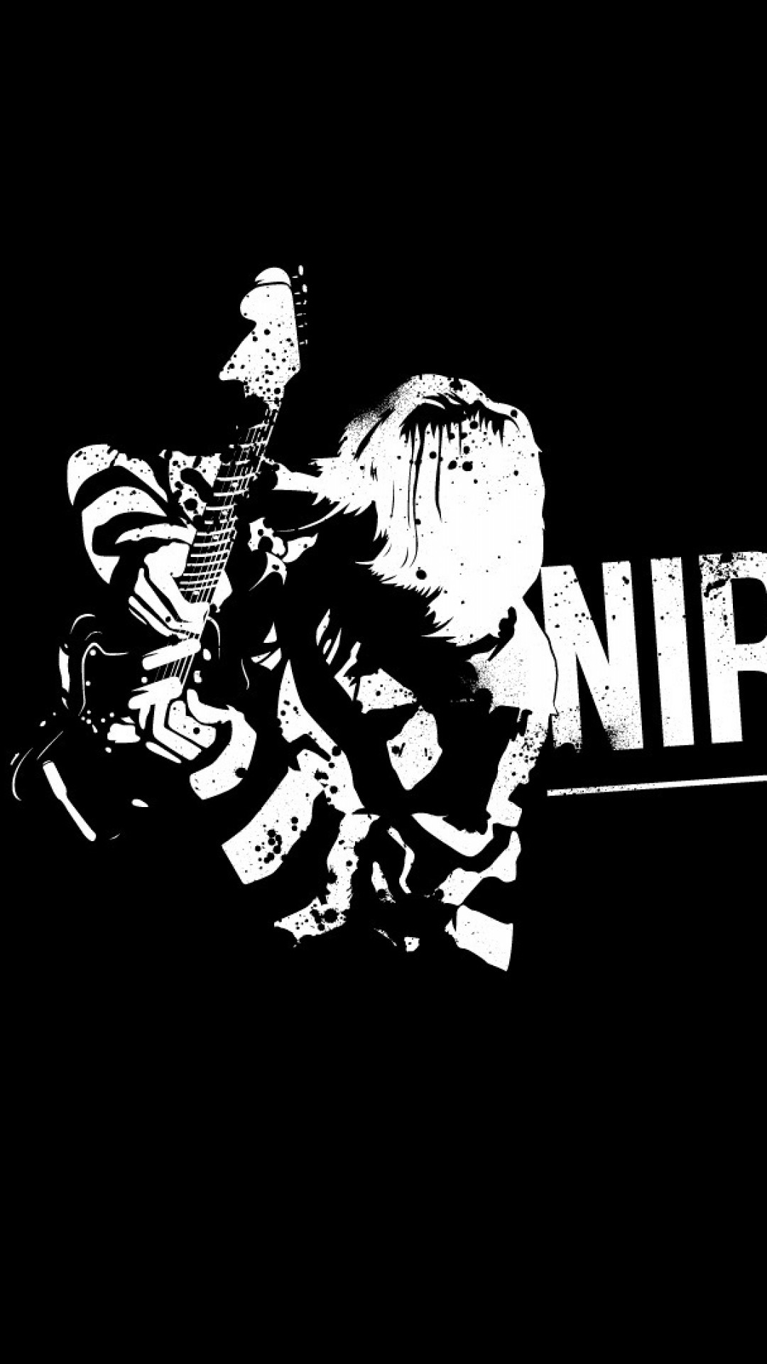 Nirvana, Kurt Cobain, Chitarra, Sfondo nero, Full HD, schermata di blocco del cellulare