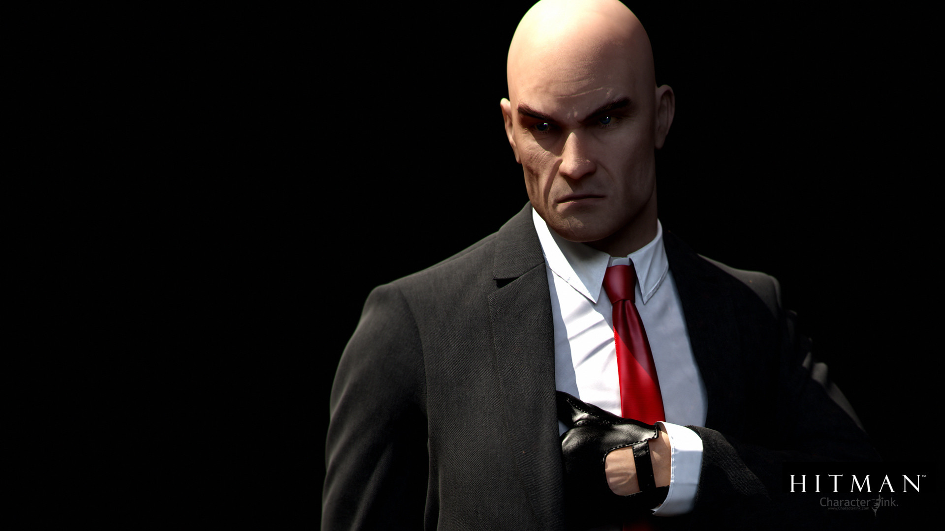 Hitman, Agente 47, Sfondo nero, Cravatta rossa, 16:9 Full HD, wallpaper widescreen
