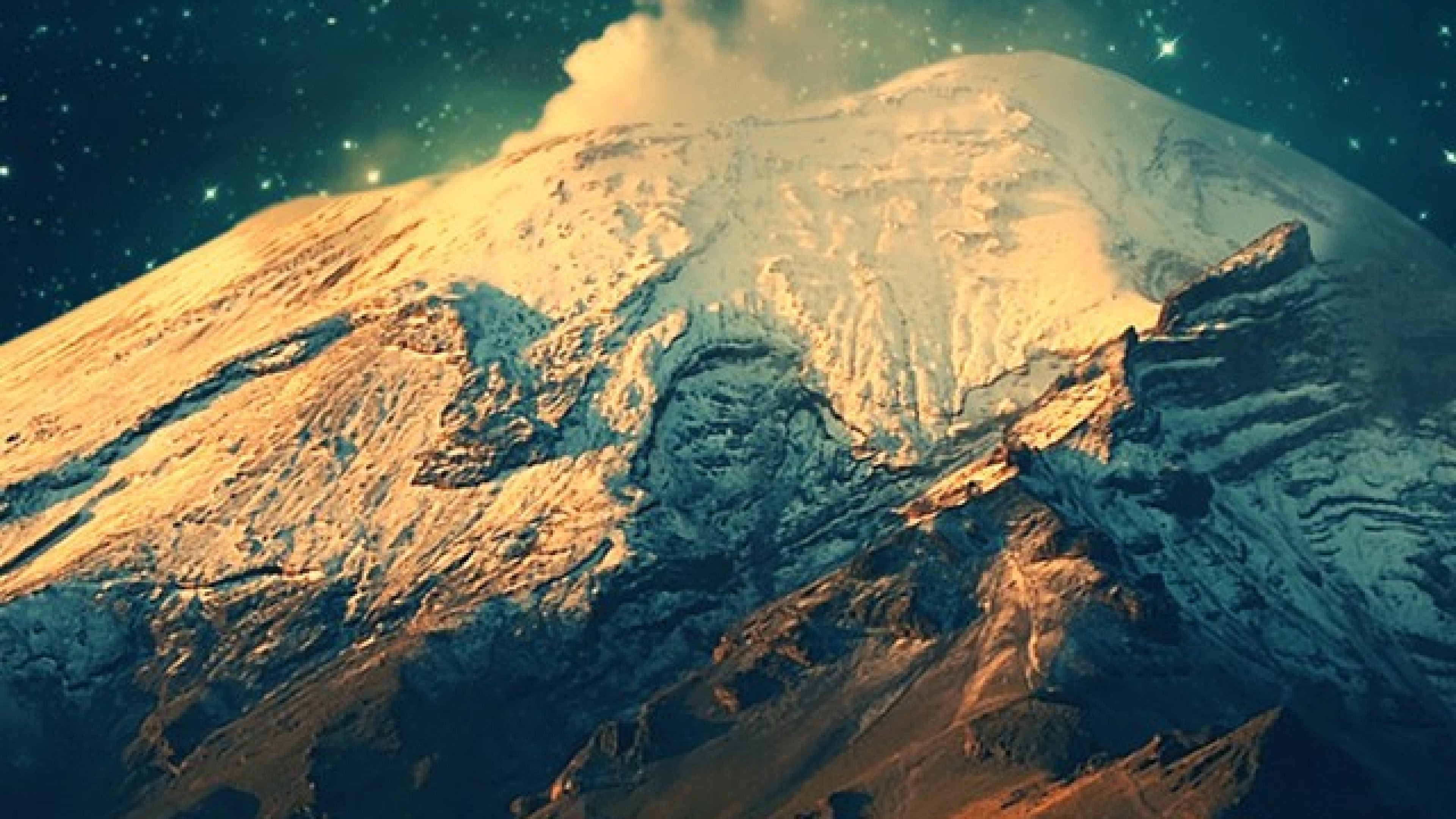 Montagna innevata, Vulcano, Cielo stellato, Vista aerea, immagine di sfondo iPhone 5