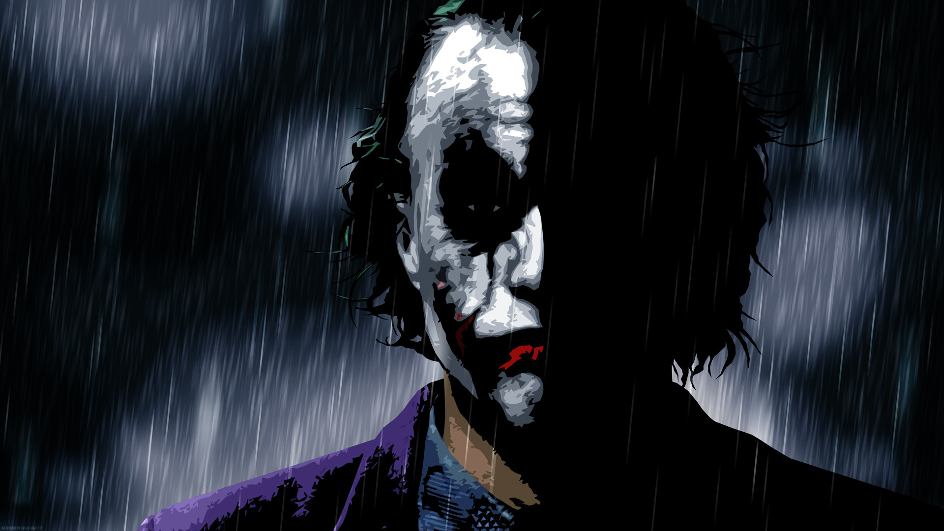 Joker, Heath Ledger, Il cavaliere oscuro, Pioggia, Mezzo volto, Full HD, sfondo desktop
