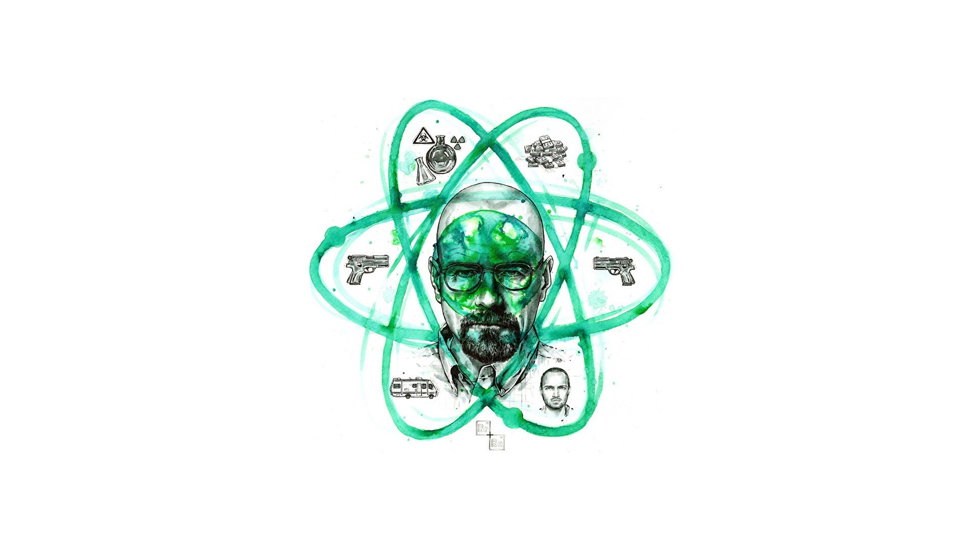 Walter White, Breaking Bad, Atomo, Illustrazione, Verde, Full HD, wallpaper per portatile