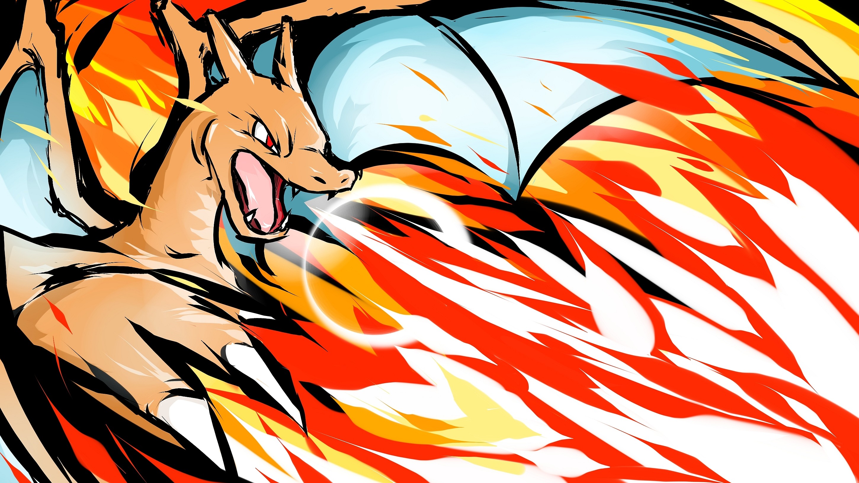 Charizard, Pokémon, Fiamme, Illustrazione, 16:9 2K, sfondo widescreen