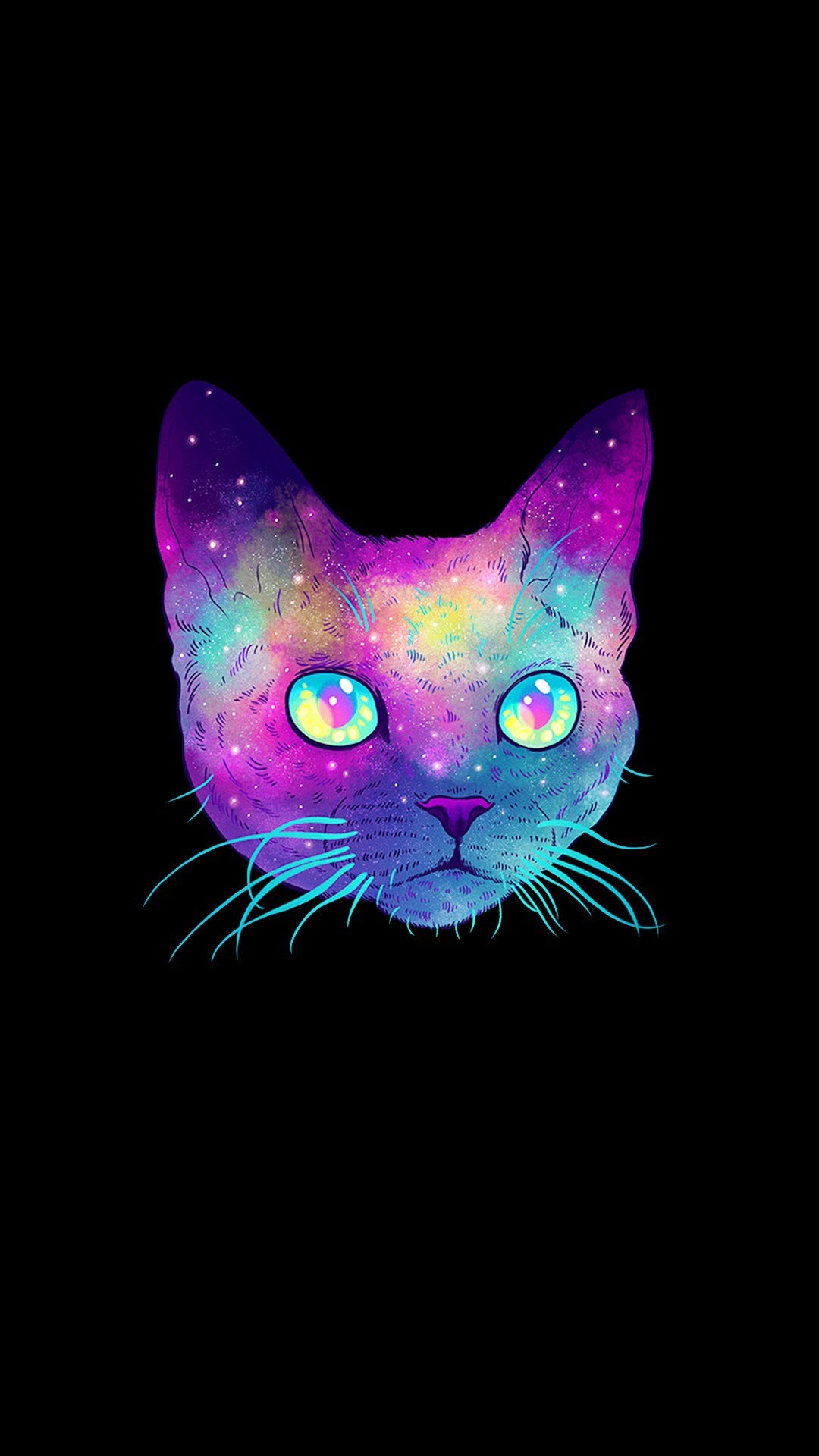 Gatto, Galassia, Colori, Arte digitale, Full HD, sfondo iPhone 7