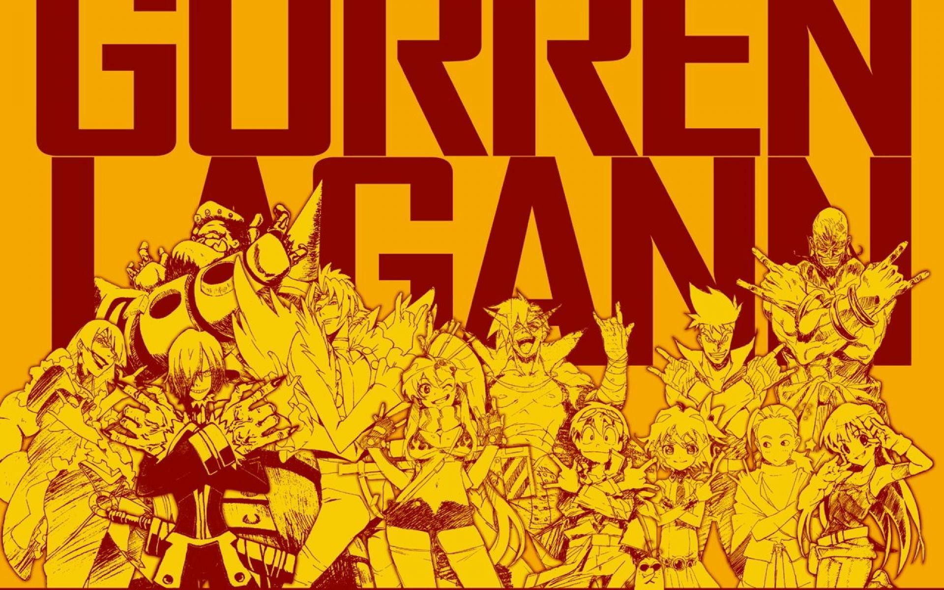 Gurren Lagann, Gruppo di personaggi, Tipografia, Arancione, 16:10 Full HD, sfondo widescreen